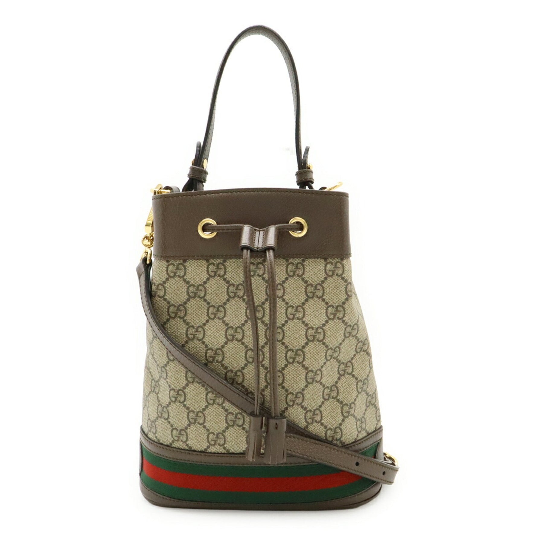 GUCCI GG Supreme Ophidia Small Bucket Bag, Handbag, Shoulder PVC Leather, Beige and Brown