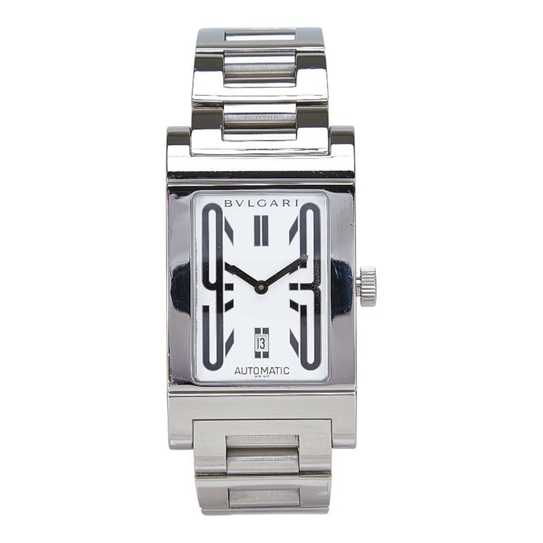 BVLGARI Rettangolo Watch RT45S Automatic White Dial Stainless Steel Men's