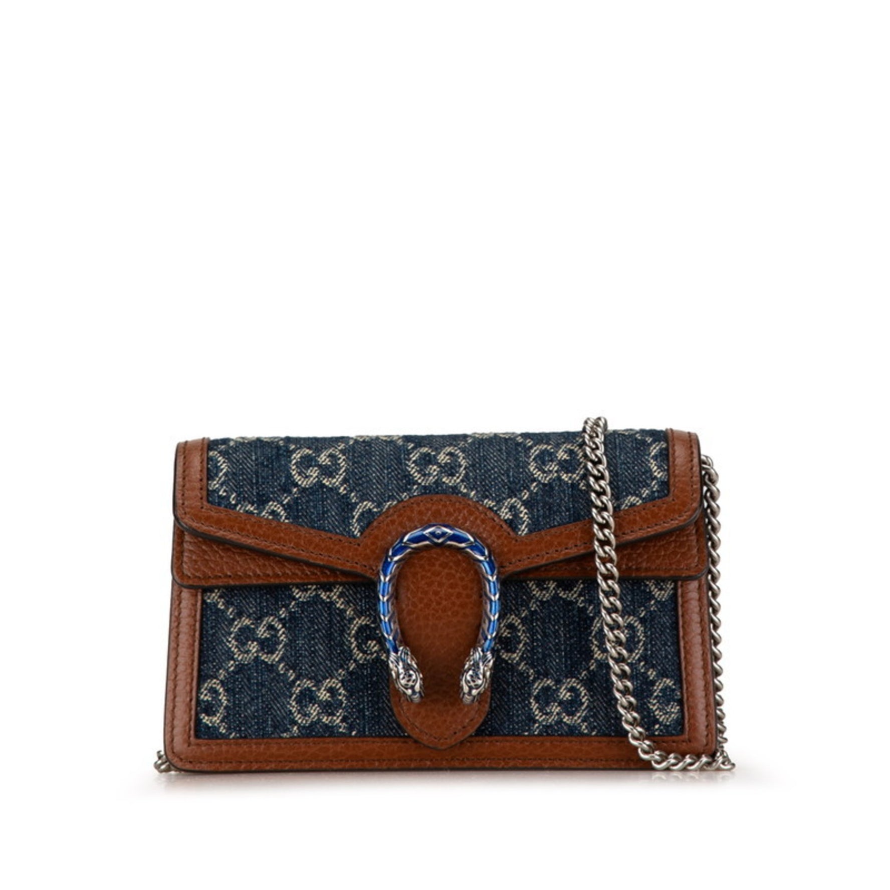 Gucci Dionysus Chain Shoulder Bag Navy Brown Denim Leather Women's GUCCI