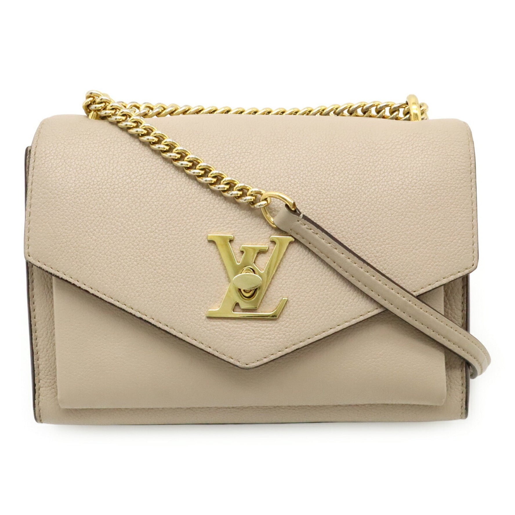LOUIS VUITTON My Lock Me Chain Shoulder Bag Pochette Leather Greige