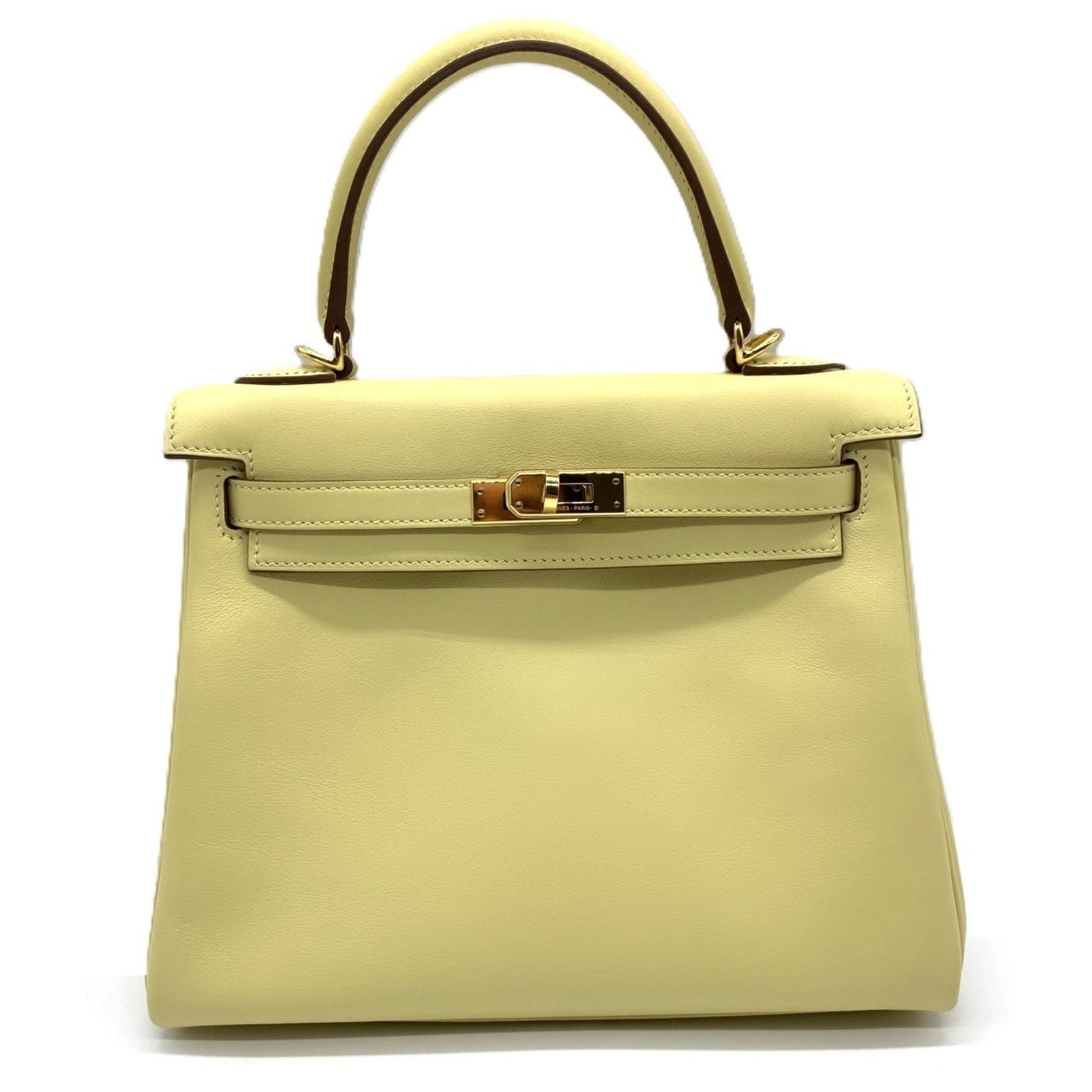 Hermes Kelly 25 Handbag Leather Swift Inner Stitching Jaune Poussin