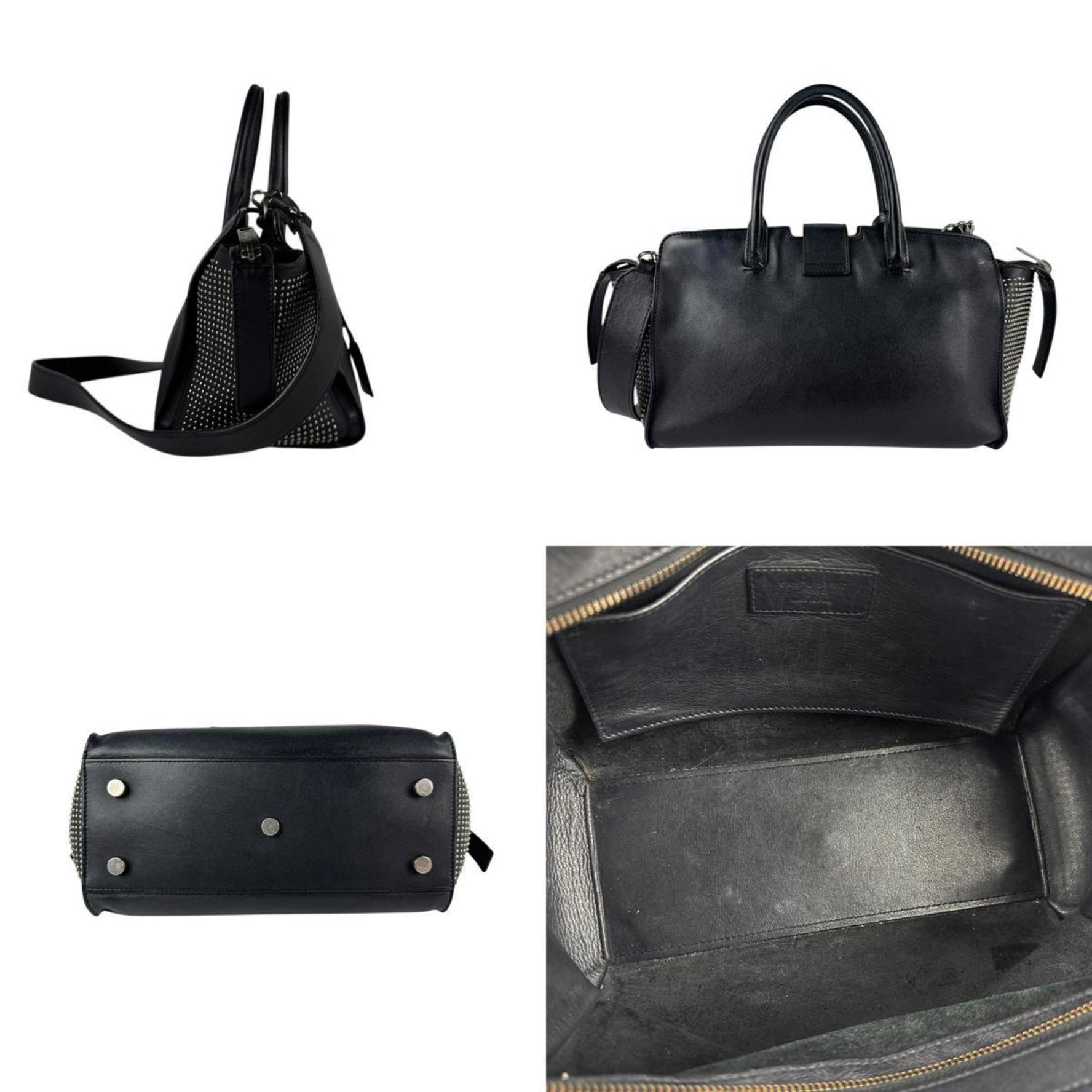 Saint Laurent SAINT LAURENT Handbag Shoulder Bag Downtown Cabas Leather Metal Black Silver Women's z4872