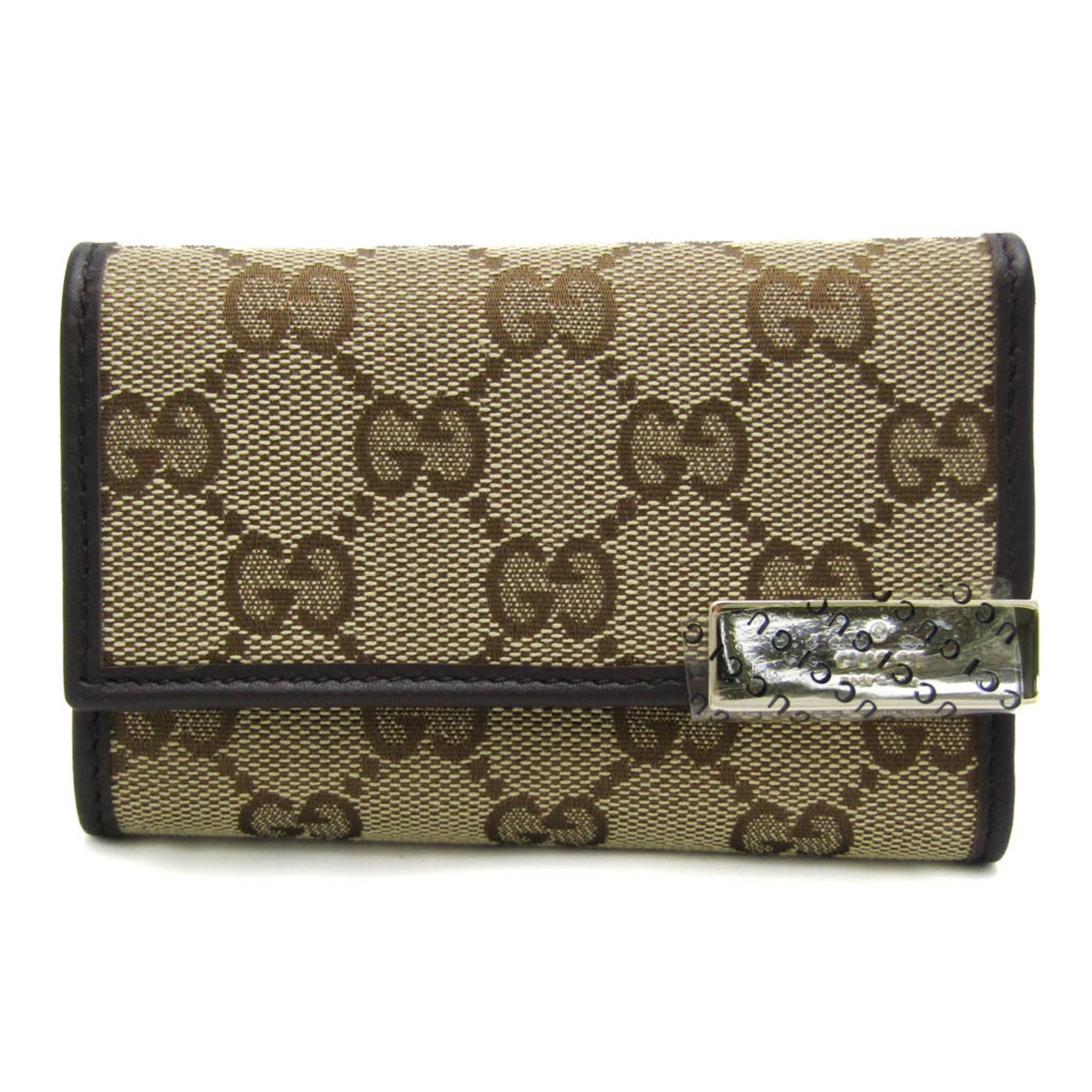 Gucci Tri-fold Compact Wallet Women,Men Leather GG Canvas Key Case Beige,Dark Brown