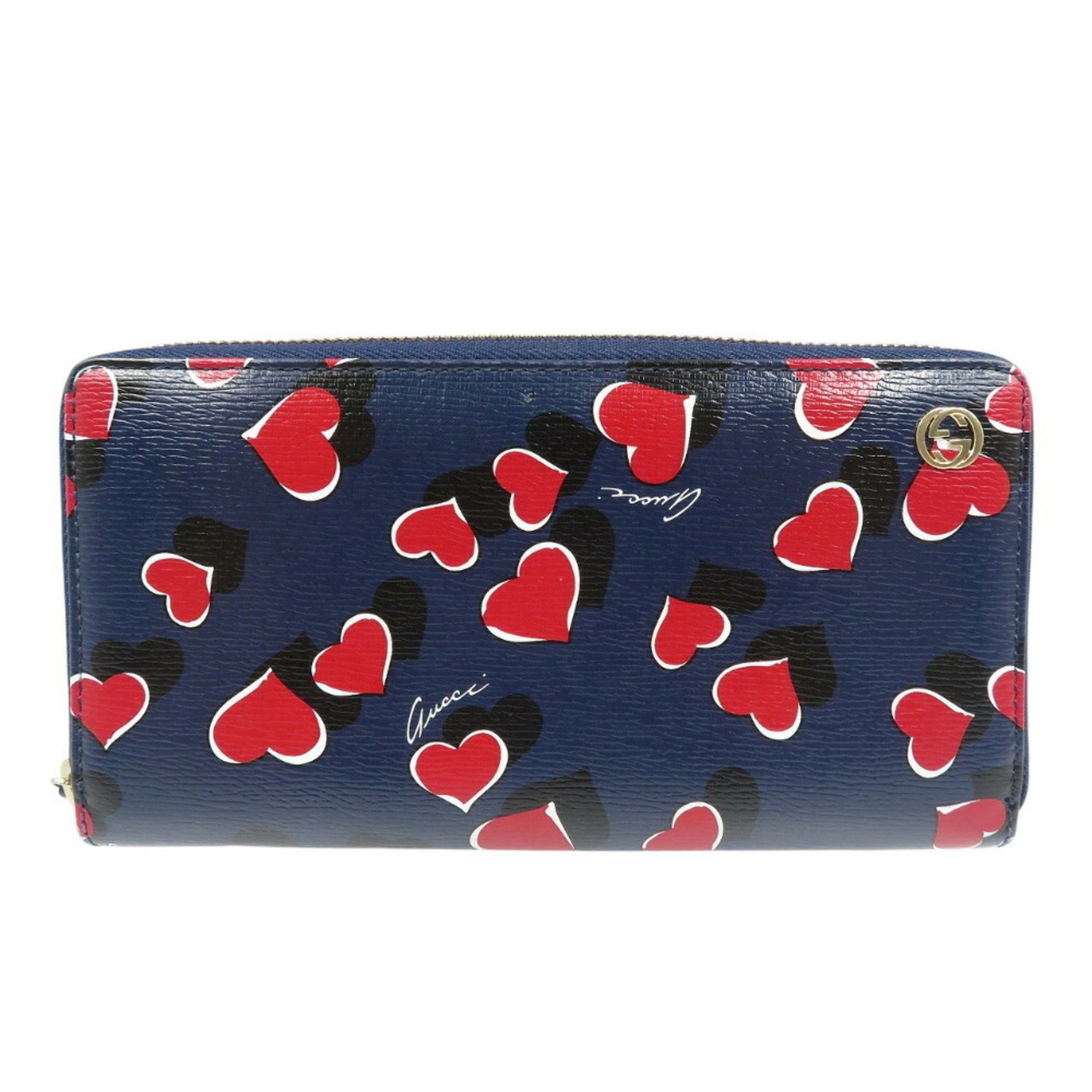 Gucci Heart Leather Navy Red Round Long Wallet 1200GUCCI
