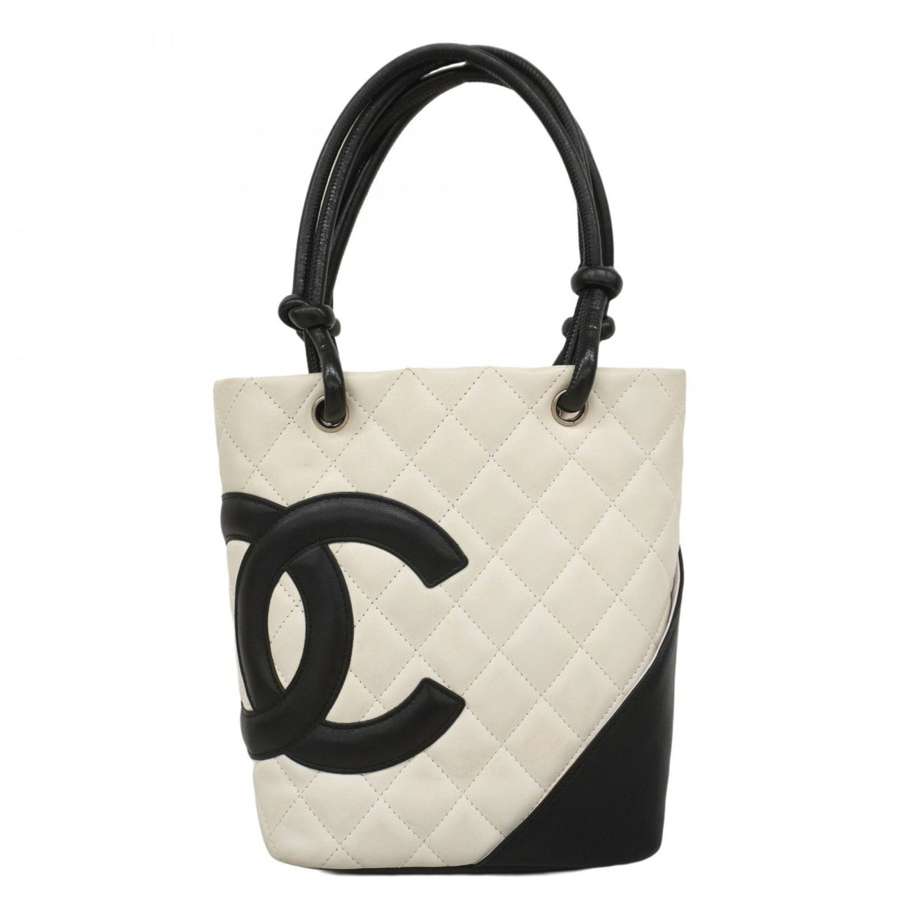 Chanel Cambon handbag in lambskin, white and black