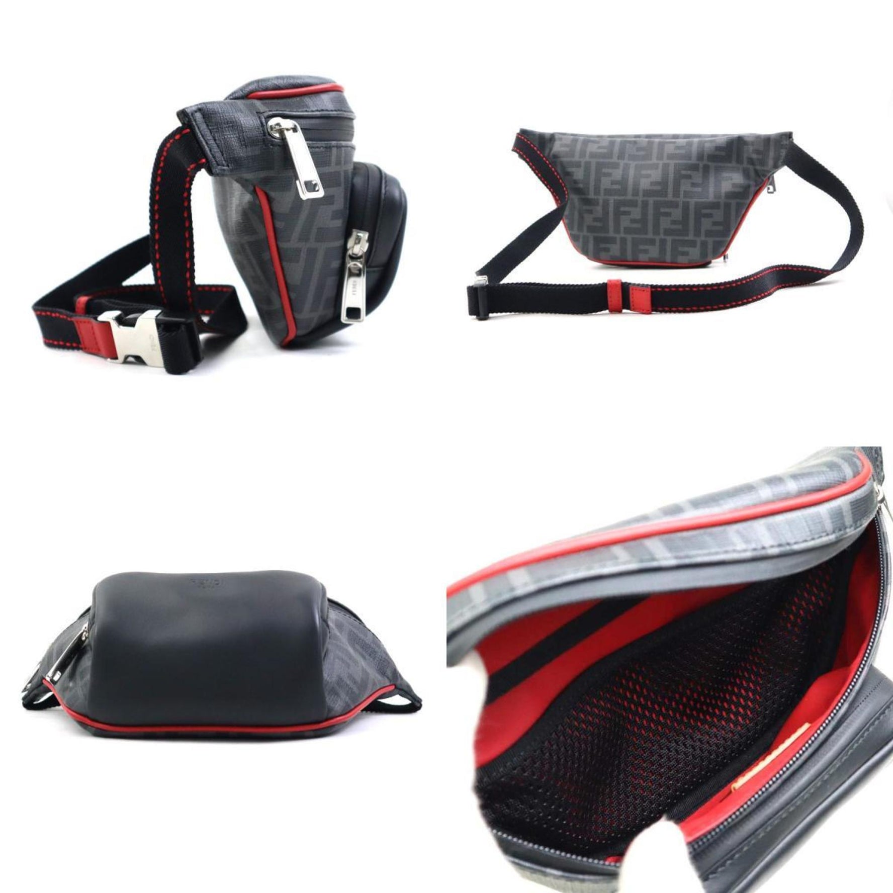 FENDI Waist bag Body Leather Black x Red