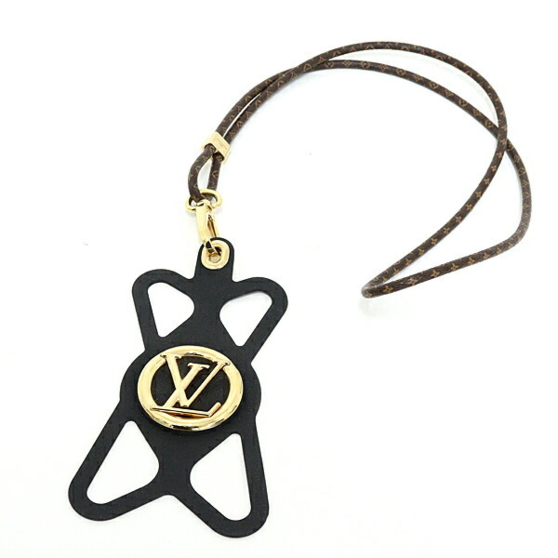 Louis Vuitton Phone Holder Louise Black M68382 Silicone Monogram Smartphone with Strap