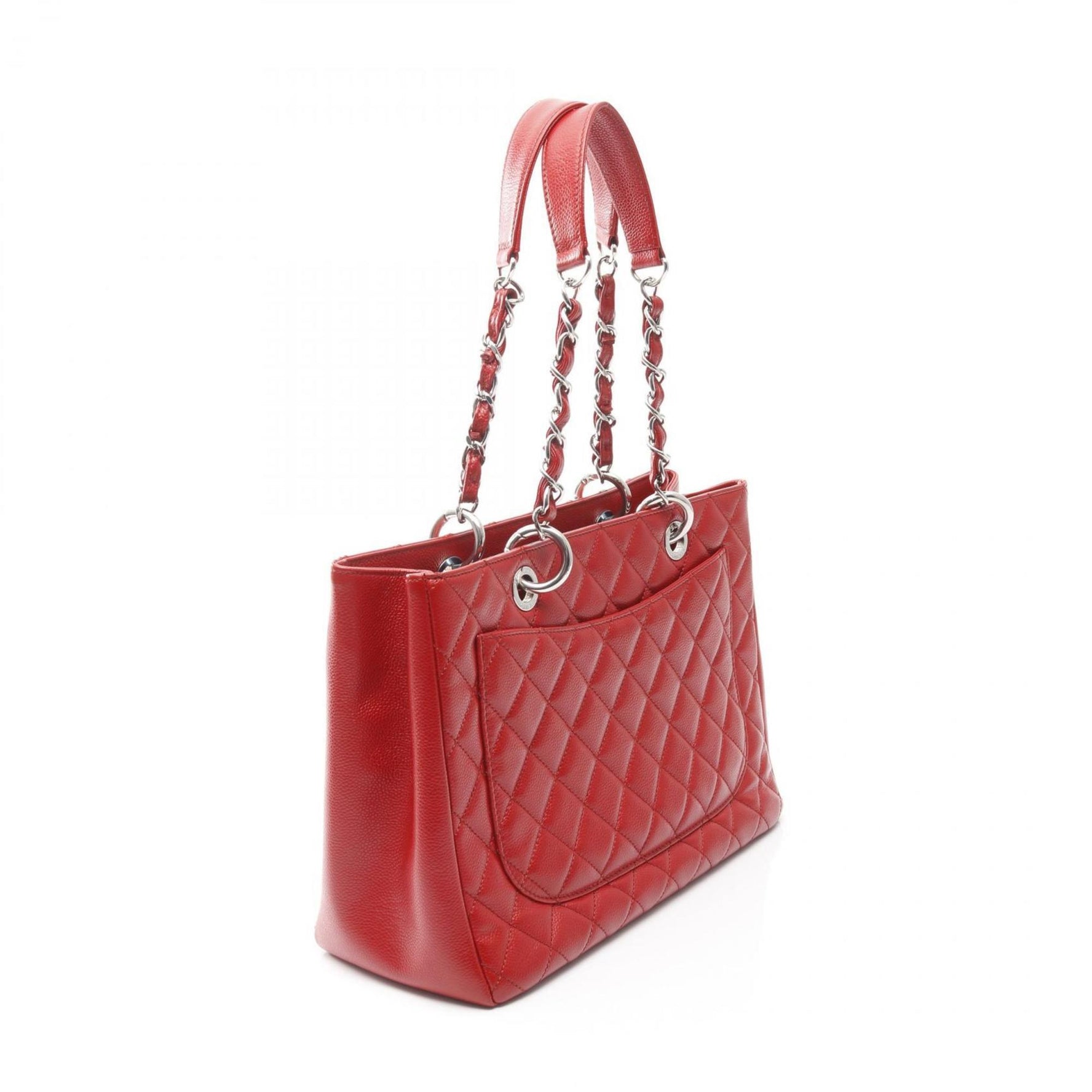 CHANEL Matelasse Grand Shopping GST Tote Bag in Calfskin Leather, Red