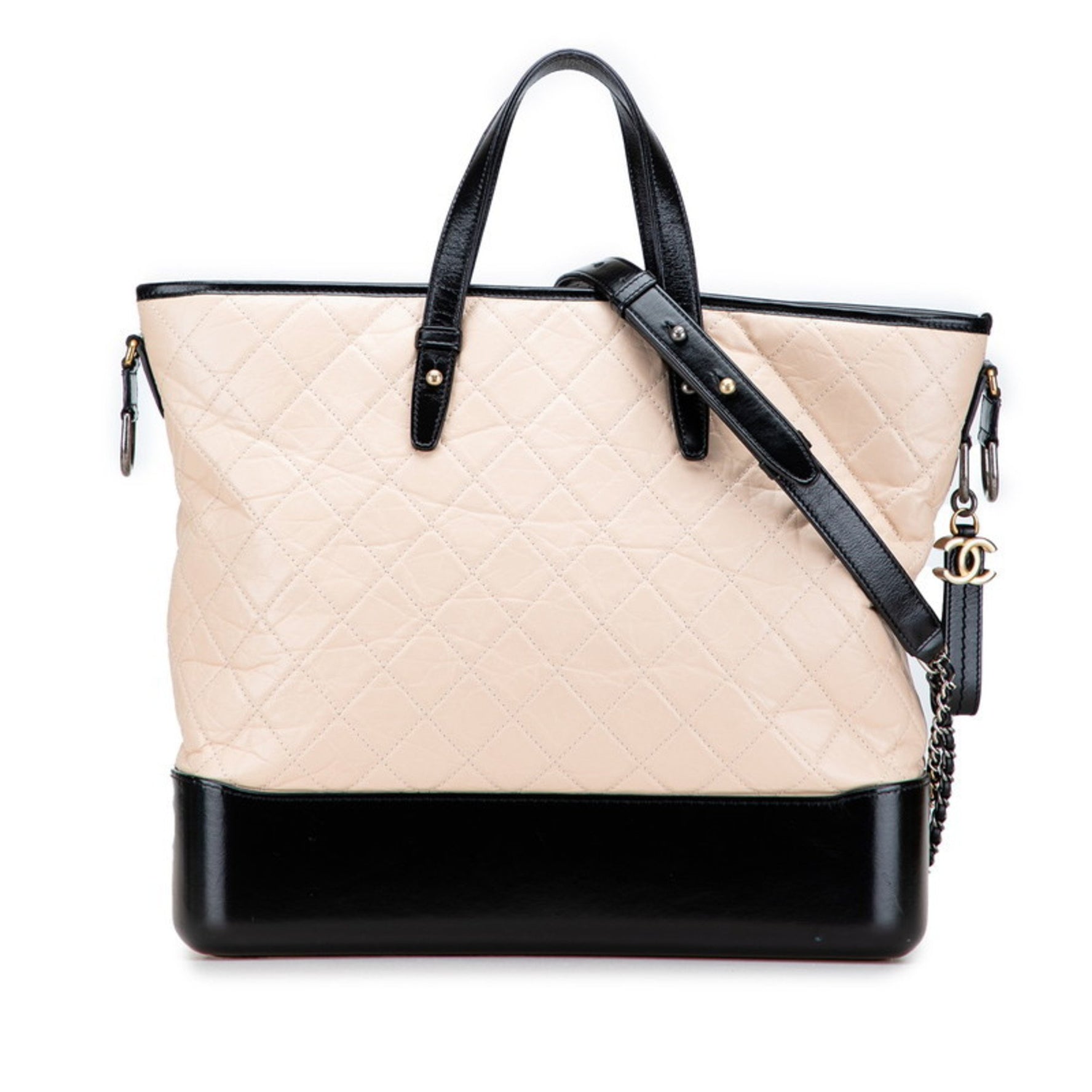 CHANEL Gabriel Coco Mark Handbag/Shoulder Bag, Beige/Black Lambskin