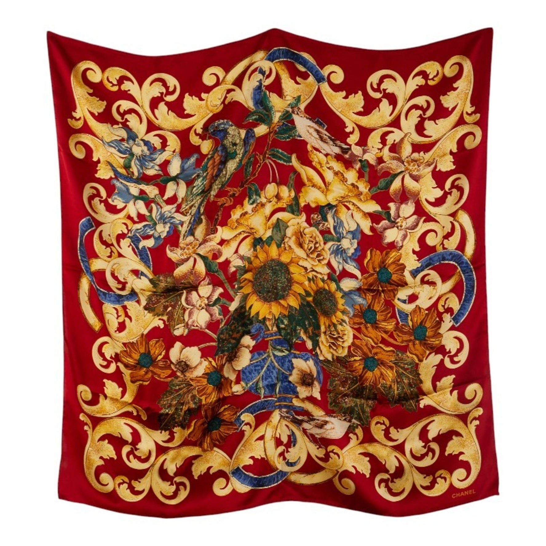 CHANEL Flower Scarf, Red, Multicolor