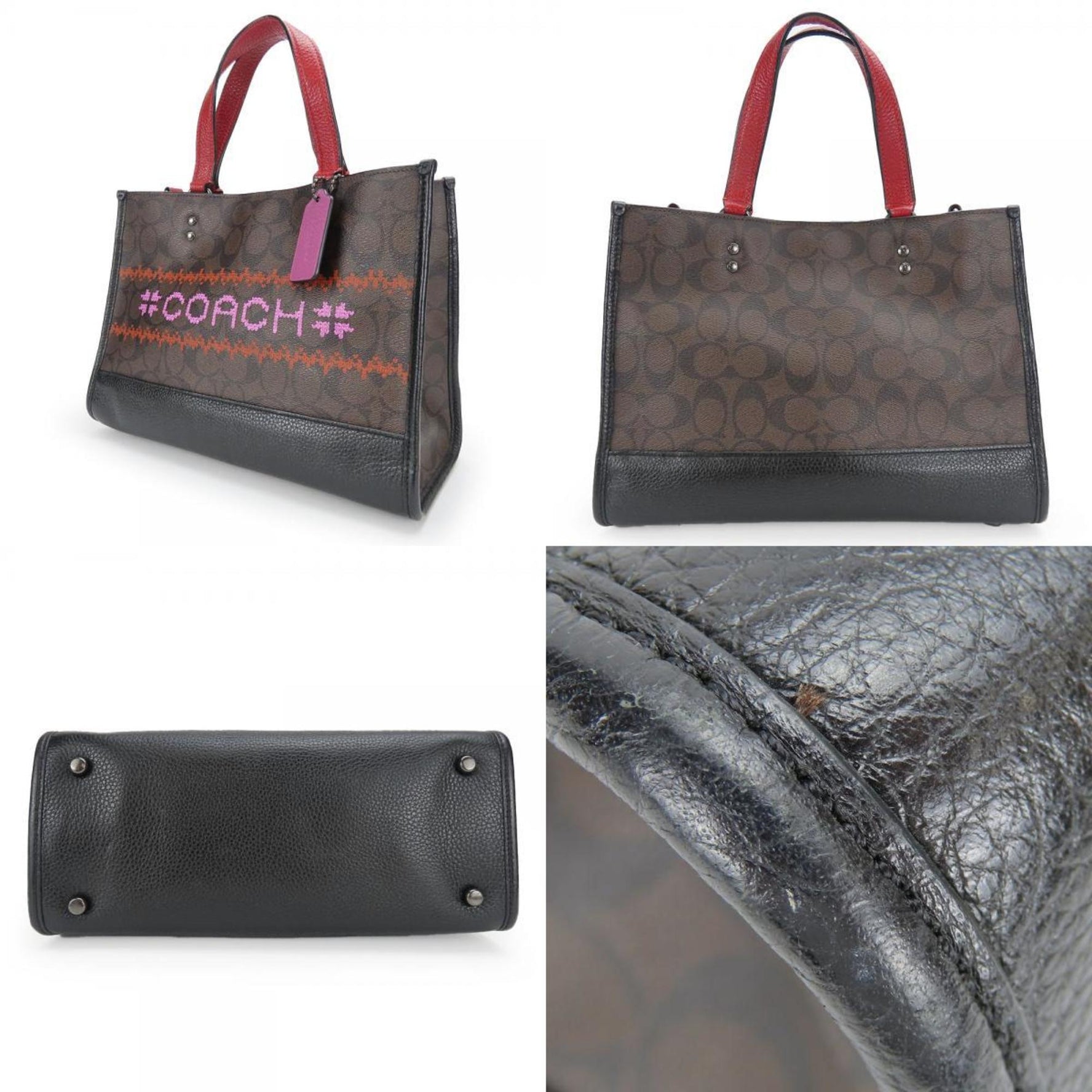 Coach Handbag Dempsey Carryall Leather Dark Brown Red Shoulder