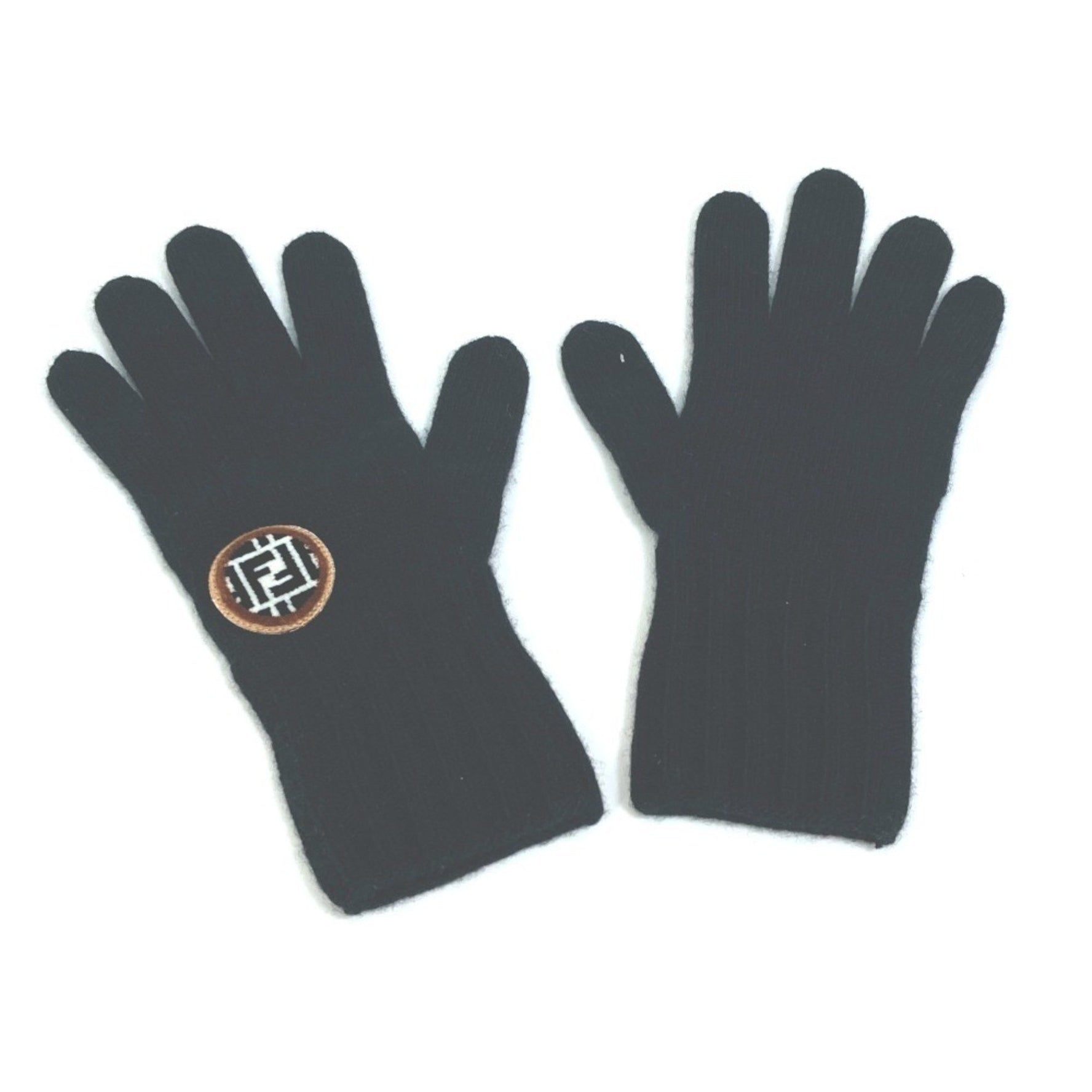 FENDI Zucca Wool/Cashmere Gloves with Logo Patch
