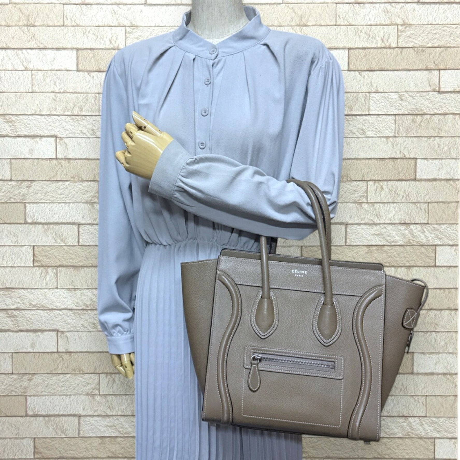 Celine Luggage Micro Shopper Handbag in Grey Leather