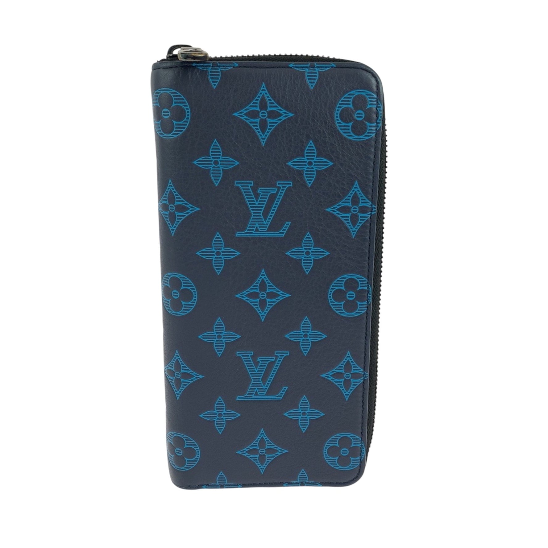 Louis Vuitton Monogram Shadow Zippy Wallet Vertical Navy Blue Black Hardware Calfskin Long Round Zipper