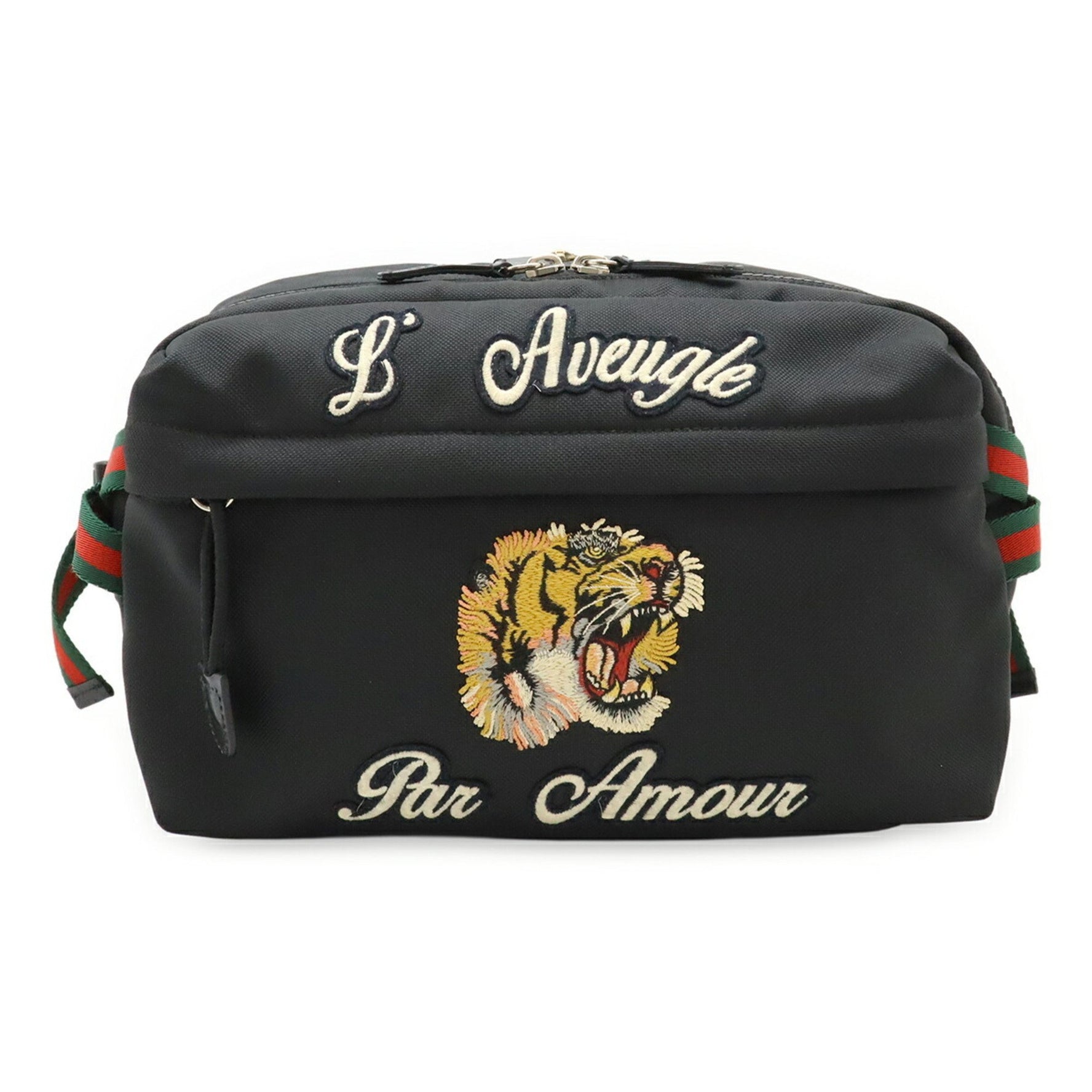 GUCCI Techno Canvas Tech Pack Belt Bag with Tiger Embroidery, Black