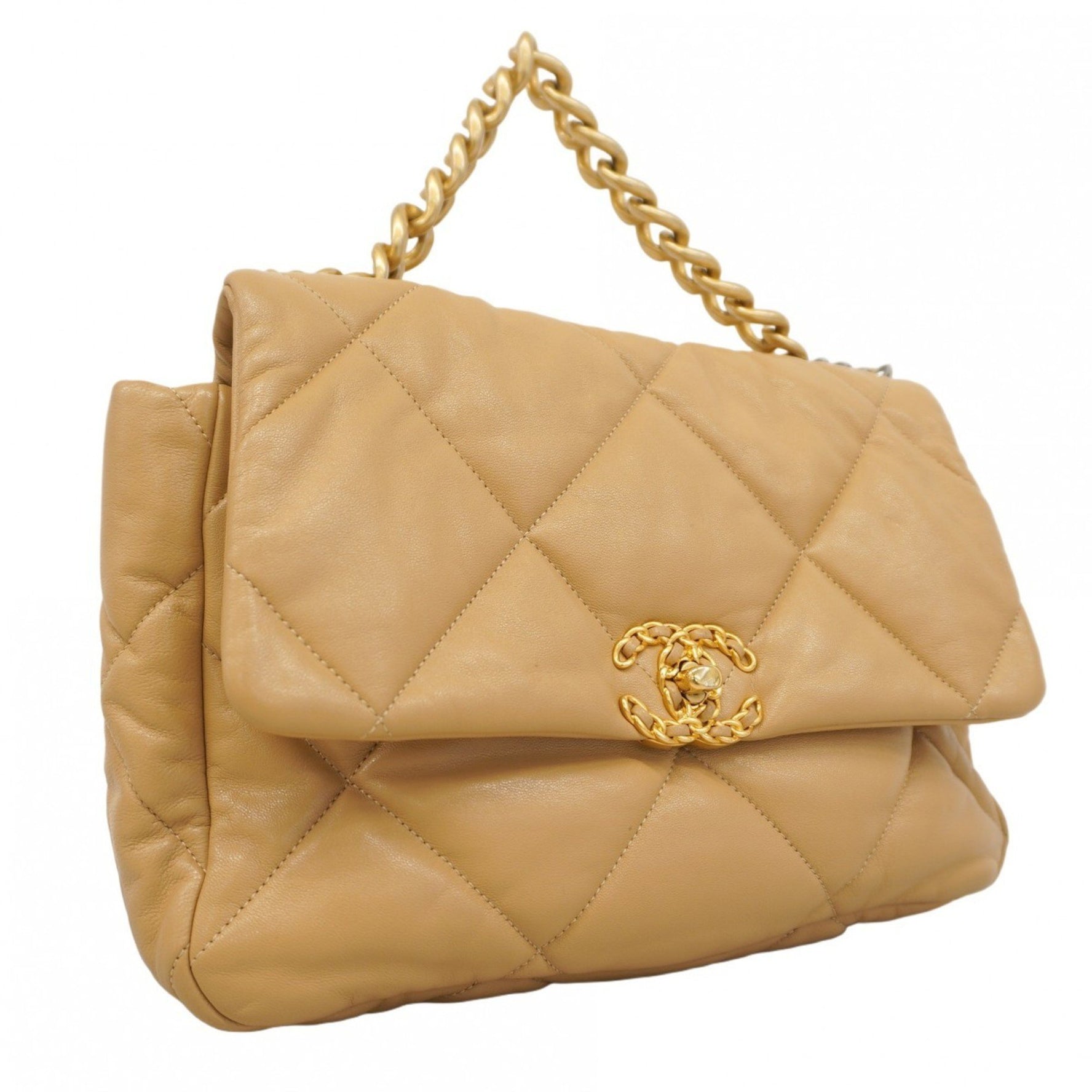 Chanel 19 Lambskin Handbag with Chain Shoulder Strap, Light Brown and Gold, Bag