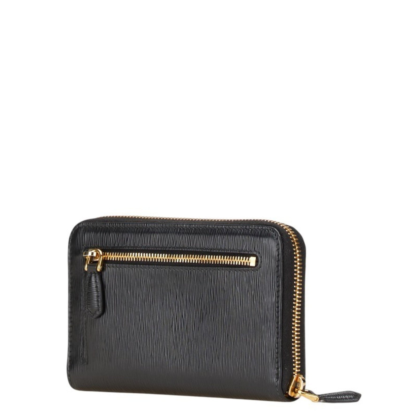 Prada Round Long Wallet 1ML157 Black Leather Women's PRADA