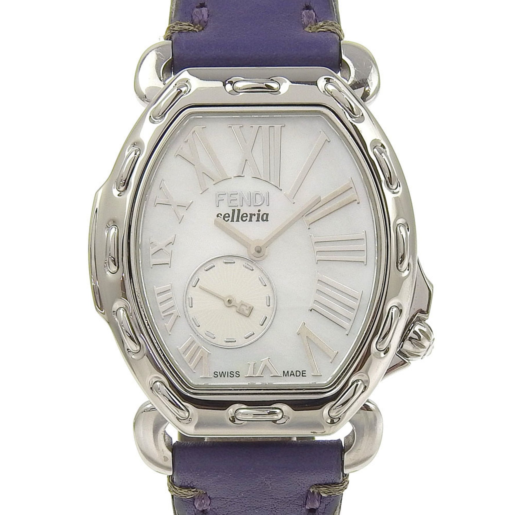 FENDI Celeria Watch 8400M Stainless Steel x Embossed Leather Quartz Small Second White Shell Dial Boys