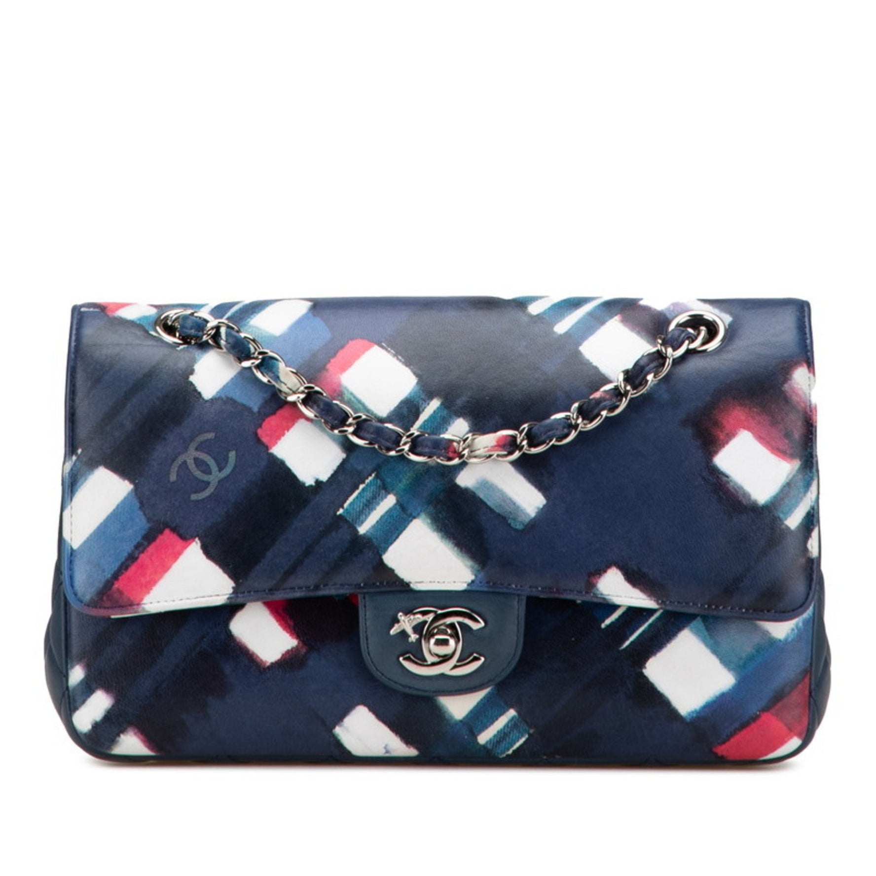 CHANEL Airline Matelasse Coco Mark Double Flap Chain Shoulder Bag Handbag Navy White Multicolor Lambskin