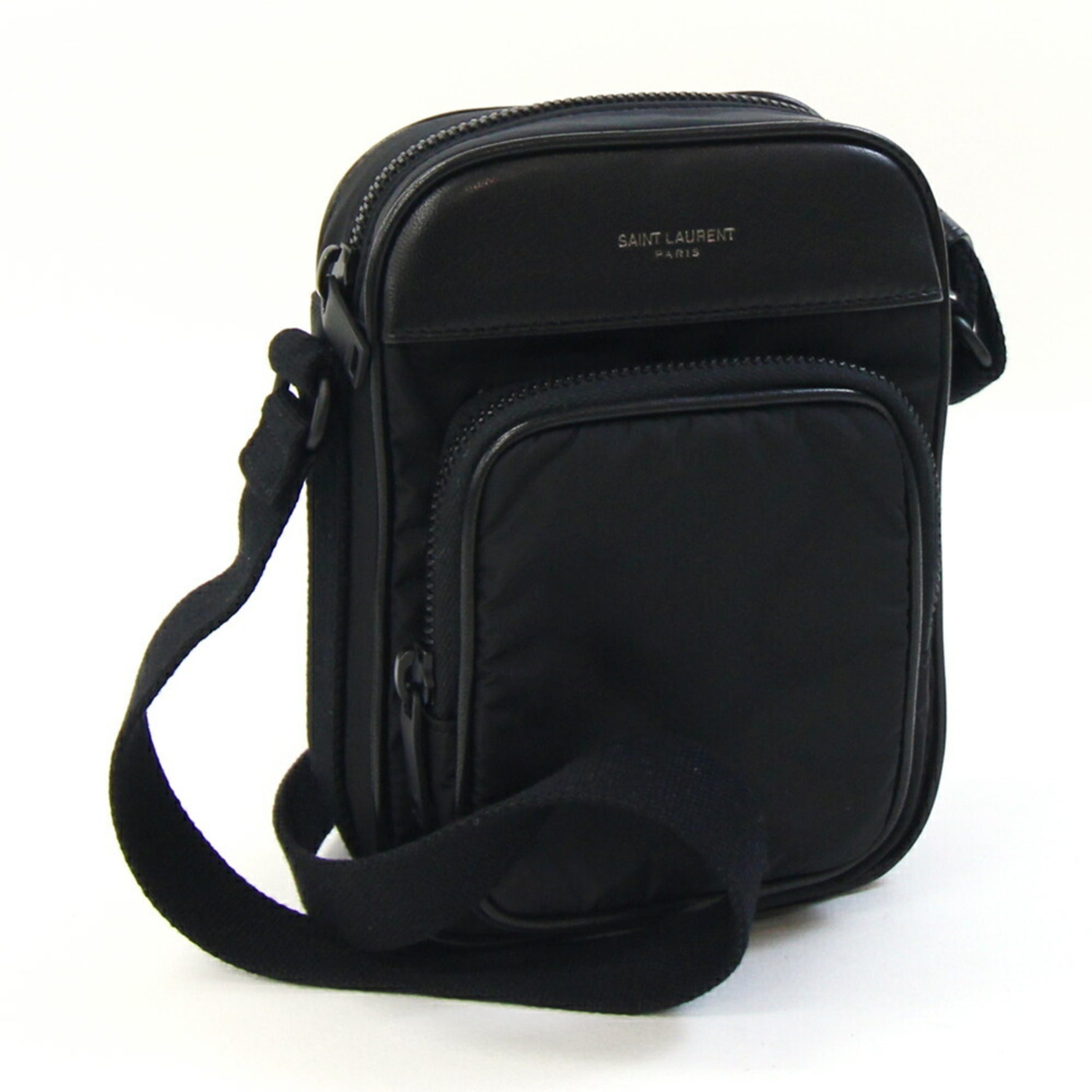 Saint Laurent Shoulder Bag Phone Pouch Black Nylon Leather Pochette Men's SAINT LAURET