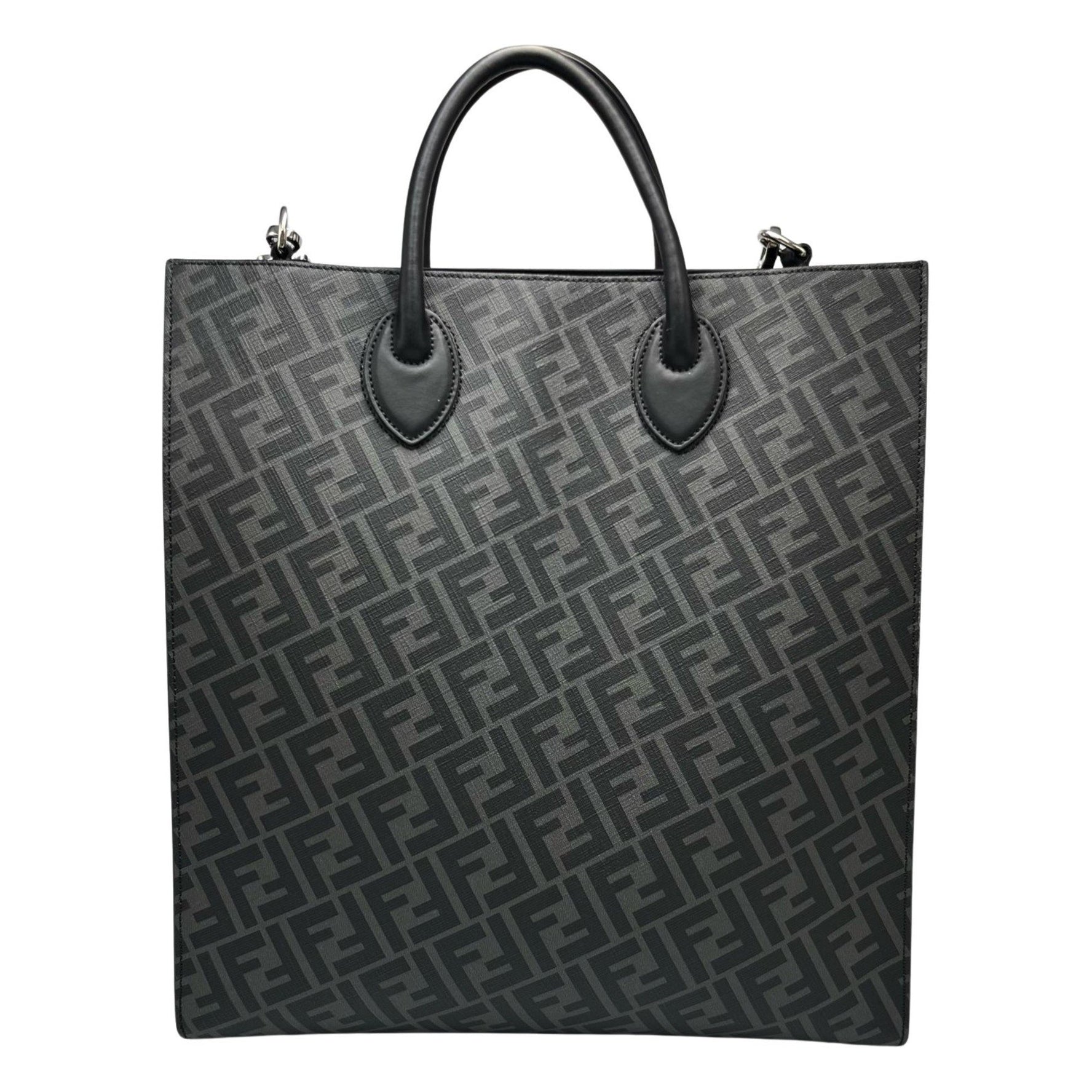 FENDI Vertical Zucca Tote Bag, Shoulder Leather, Black and Grey