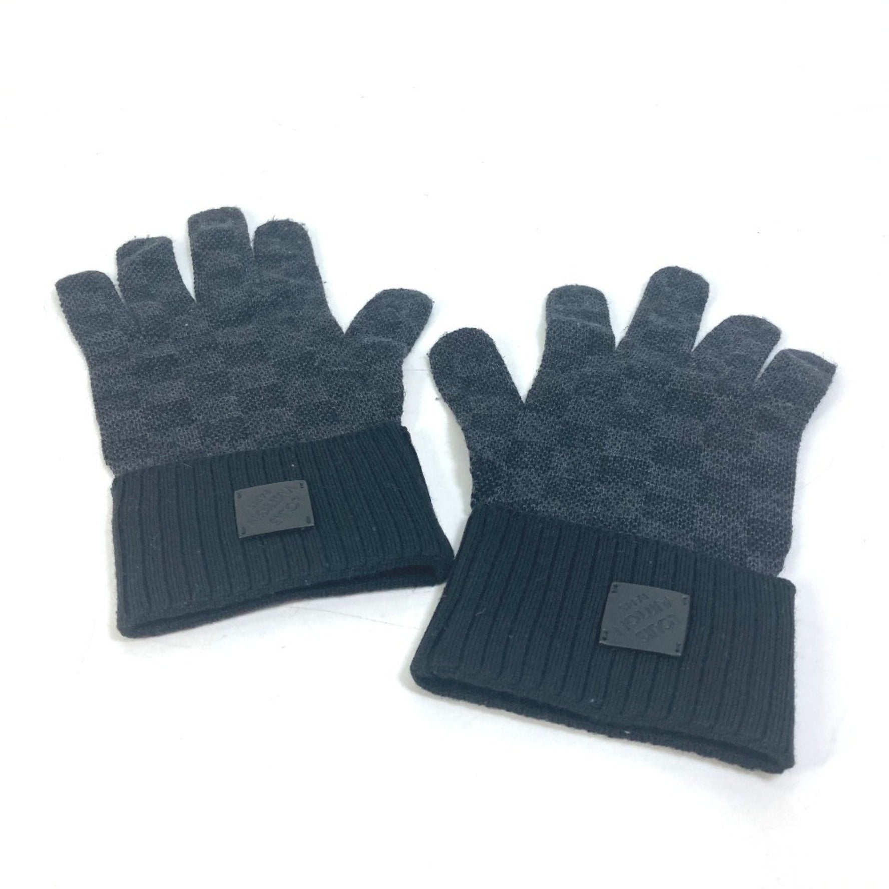 LOUIS VUITTON M77992 Damier Graphite Gon Neopti Gloves, Leather Tag, Wool, Men's, Black