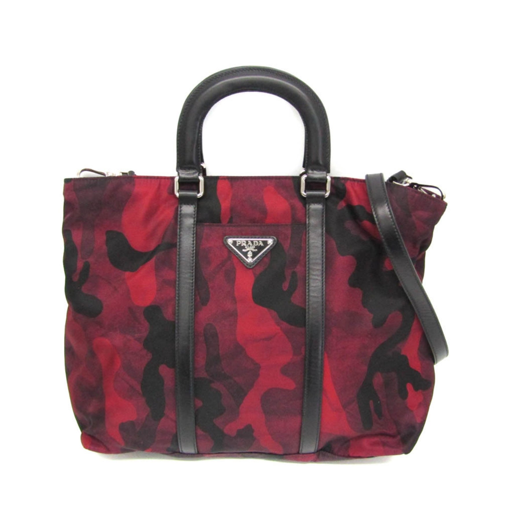 Prada Tessuto Camouflage Pattern BN2791 Women's Nylon,Leather Shoulder Bag Red Color