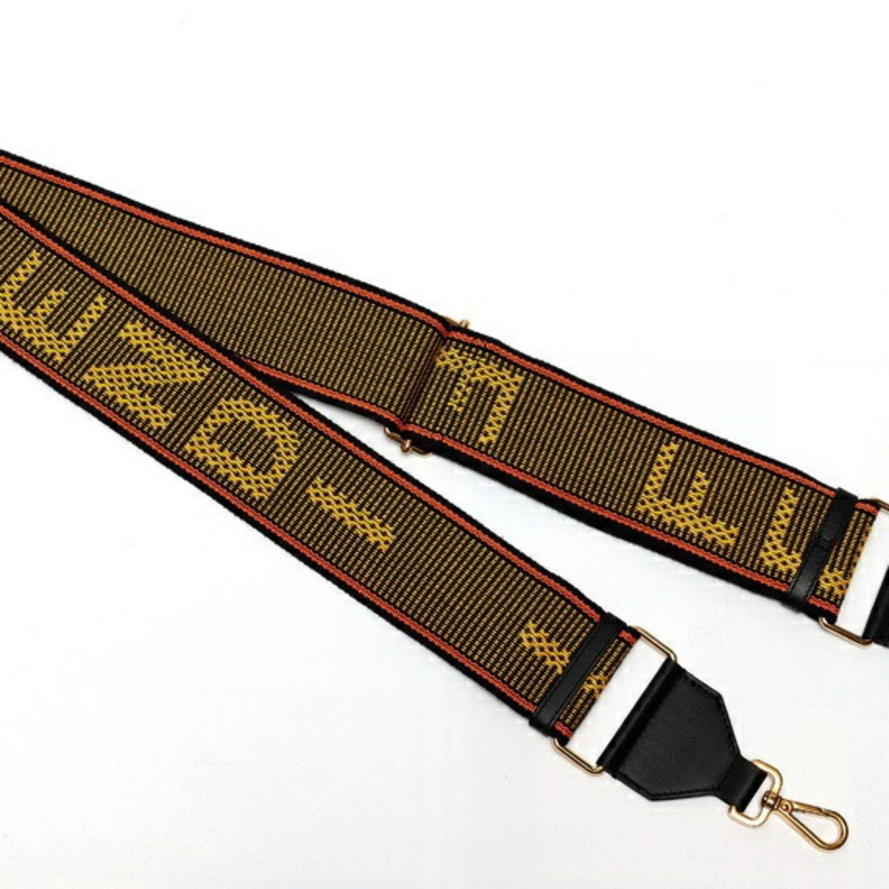 FENDI Strap You Shoulder Canvas Leather Black Yellow