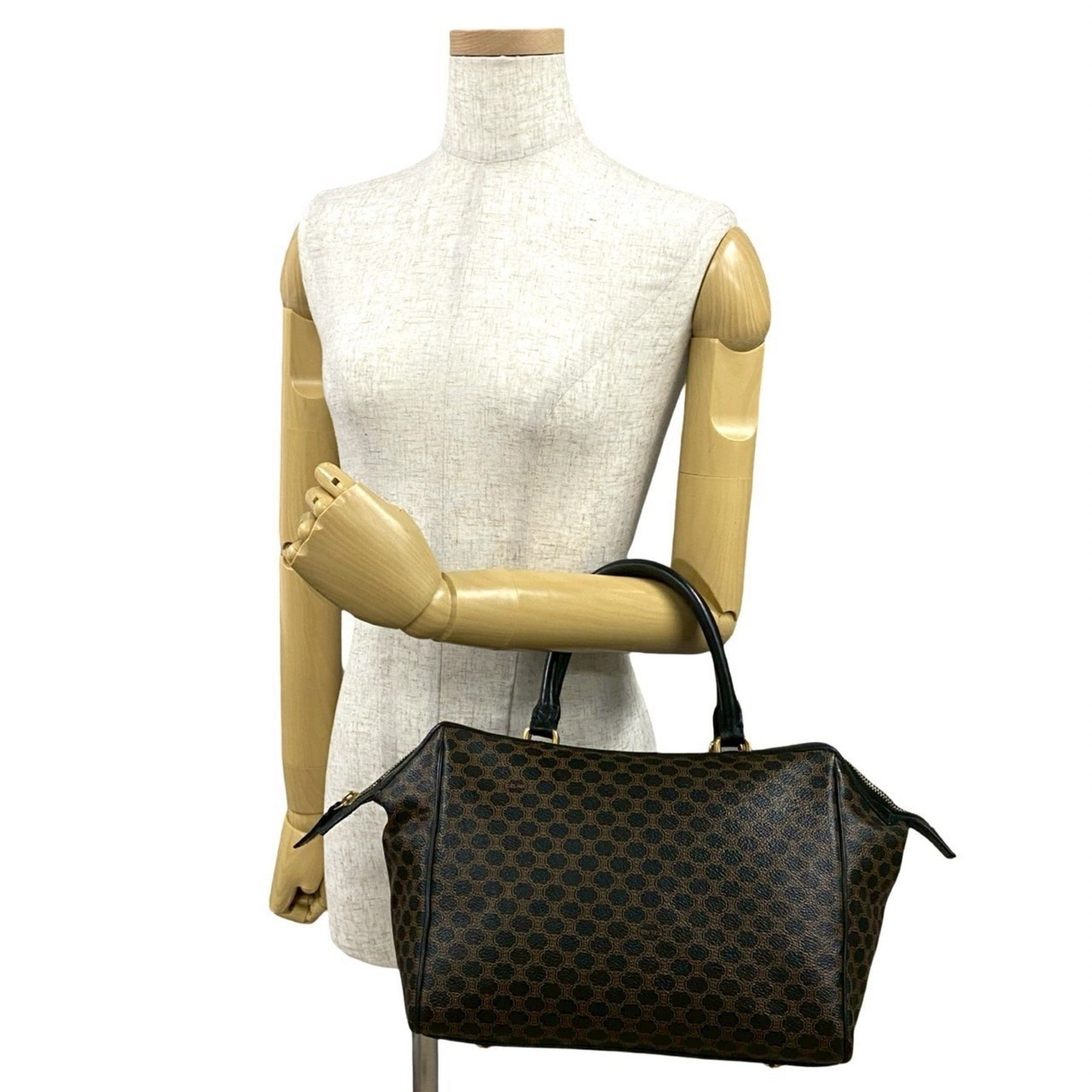 CELINE Macadam Blason Triomphe Leather Handbag/Mini Boston Bag, Black