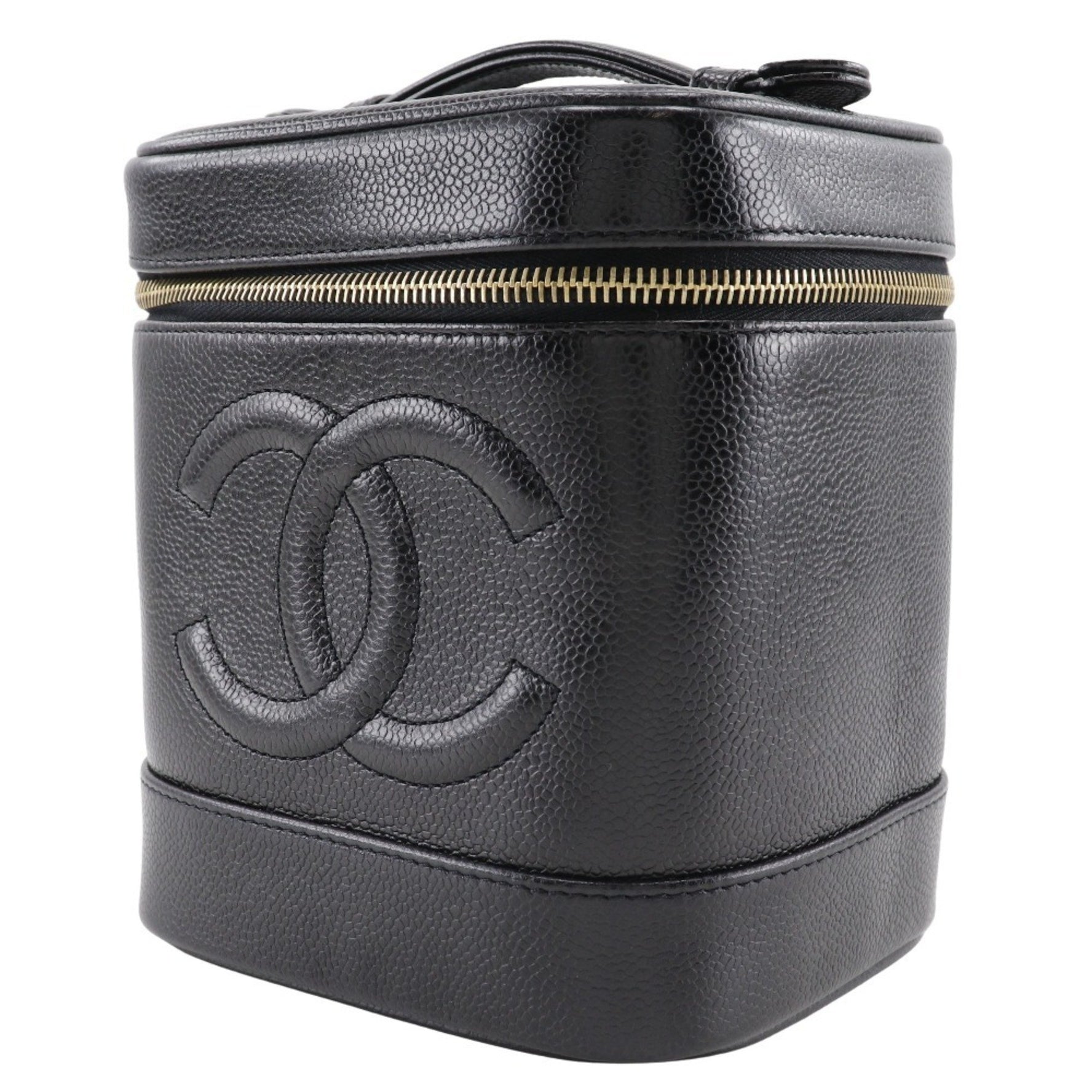 CHANEL Vanity Pouch Handbag A01998 Caviar Skin Black Women's