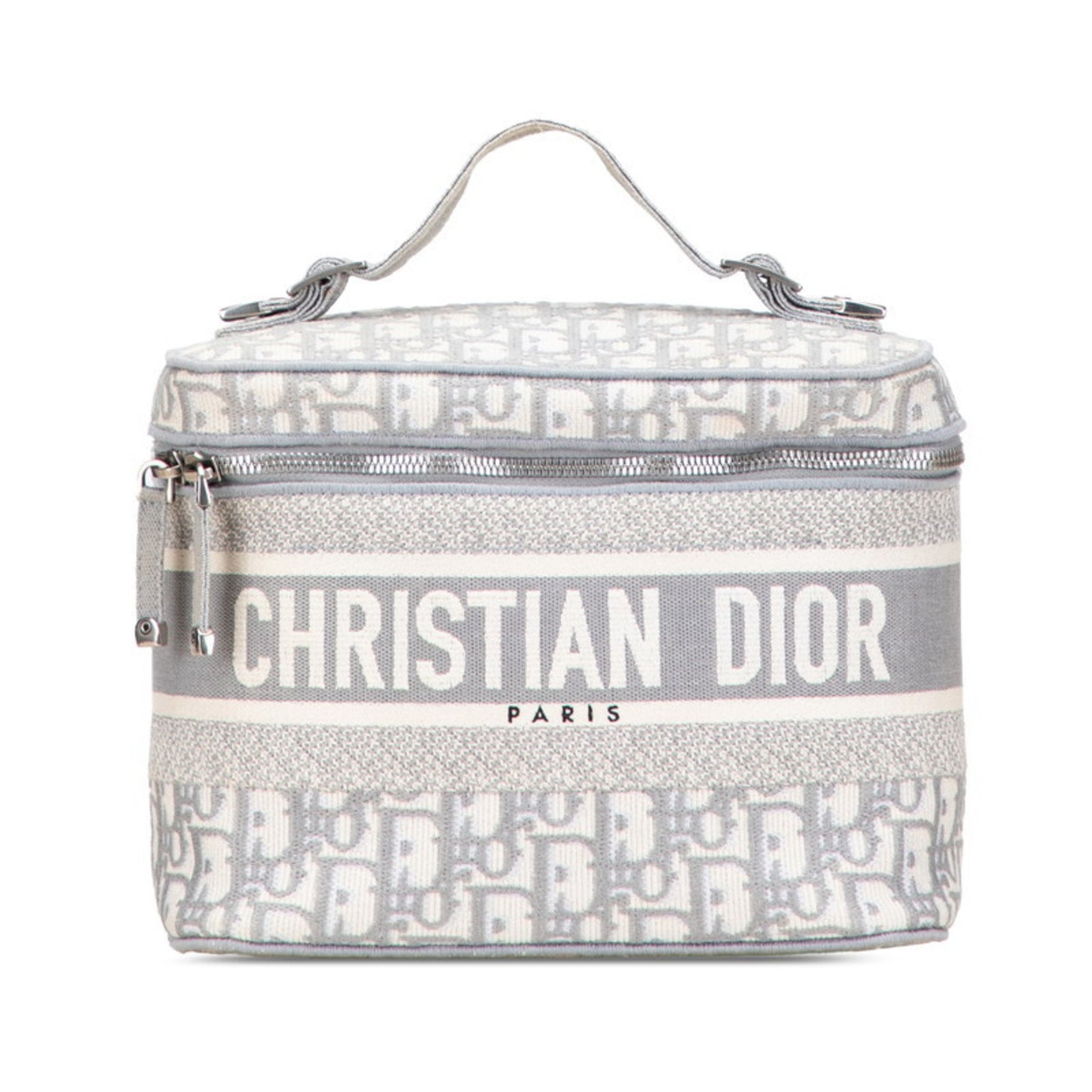 Christian Dior Dior Oblique Travel Vanity Handbag in Gray and White Canvas