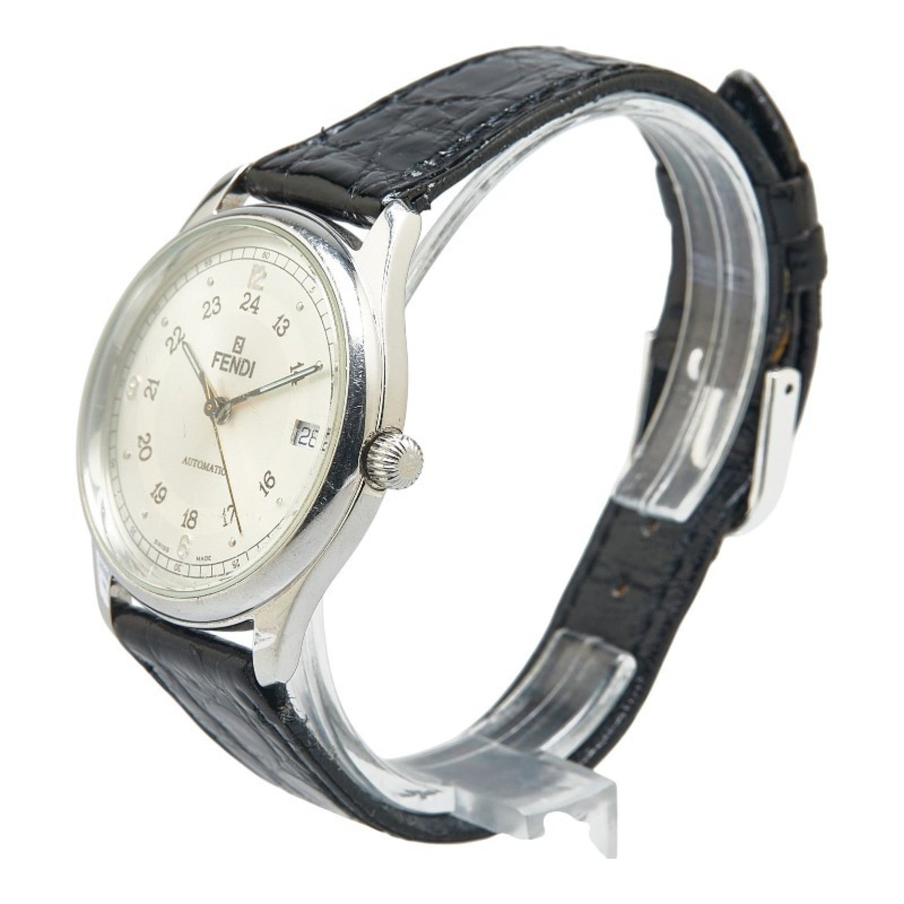 Fendi Horology Strap (Non-Original) 200g Automatic Watch with Silver Dial, Stainless Steel and Leather for Men