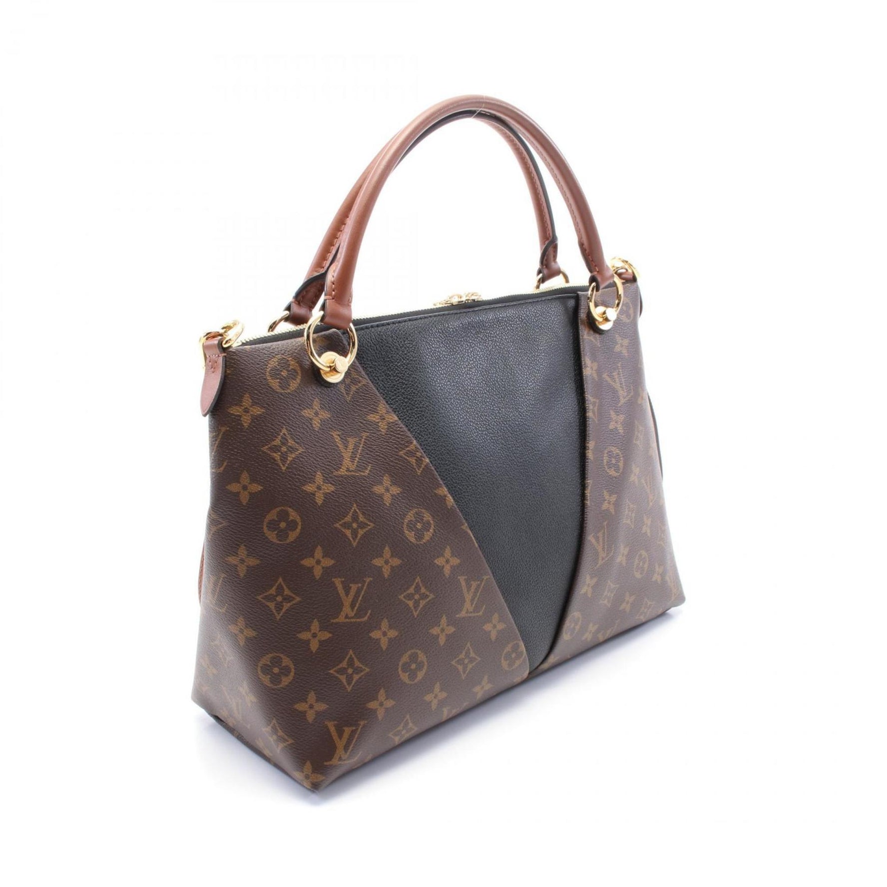 Louis Vuitton Monogram V Tote MM Handbag, Coated Canvas and Leather, Monogram, Black Brown