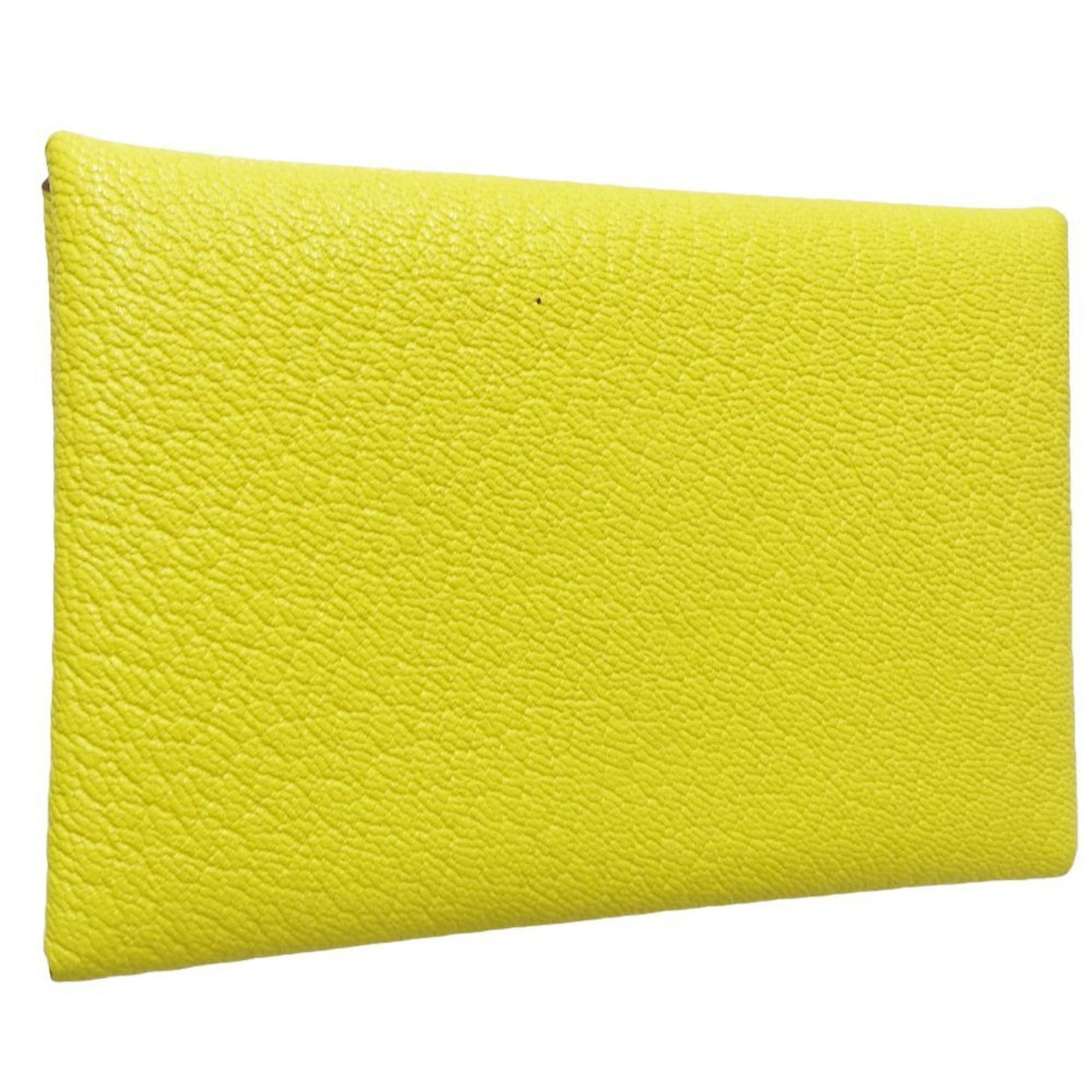 HERMES Wallet/Coin Case Calvi Duo Z Stamp Leather Jaune Naples