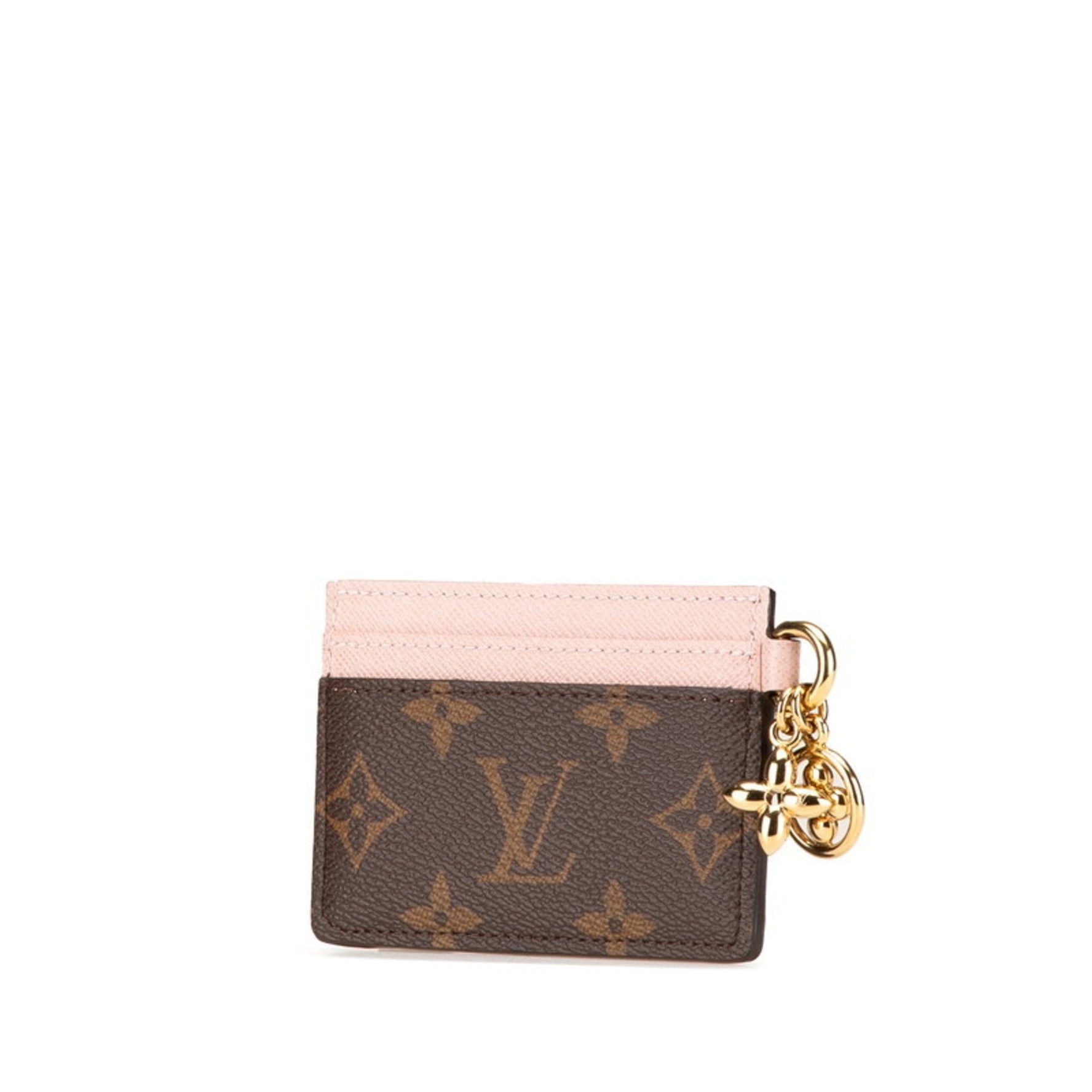 Louis Vuitton Monogram Porte Carte LV Charm Card Case Business Holder Brown Pink PVC Leather