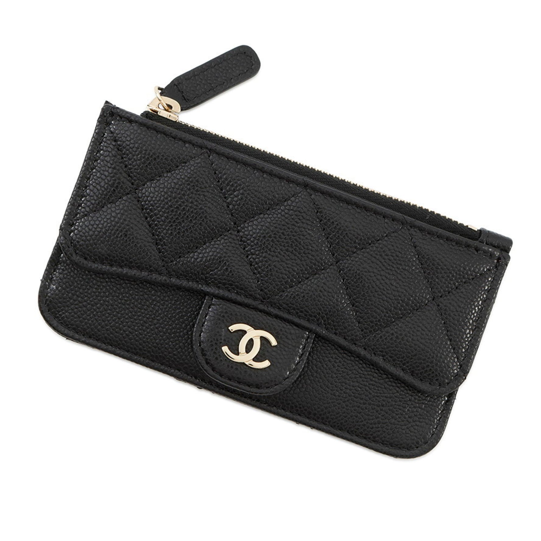 Chanel Matelasse Classic Zip Card Case, Quilted Caviar Leather with Coco Mark