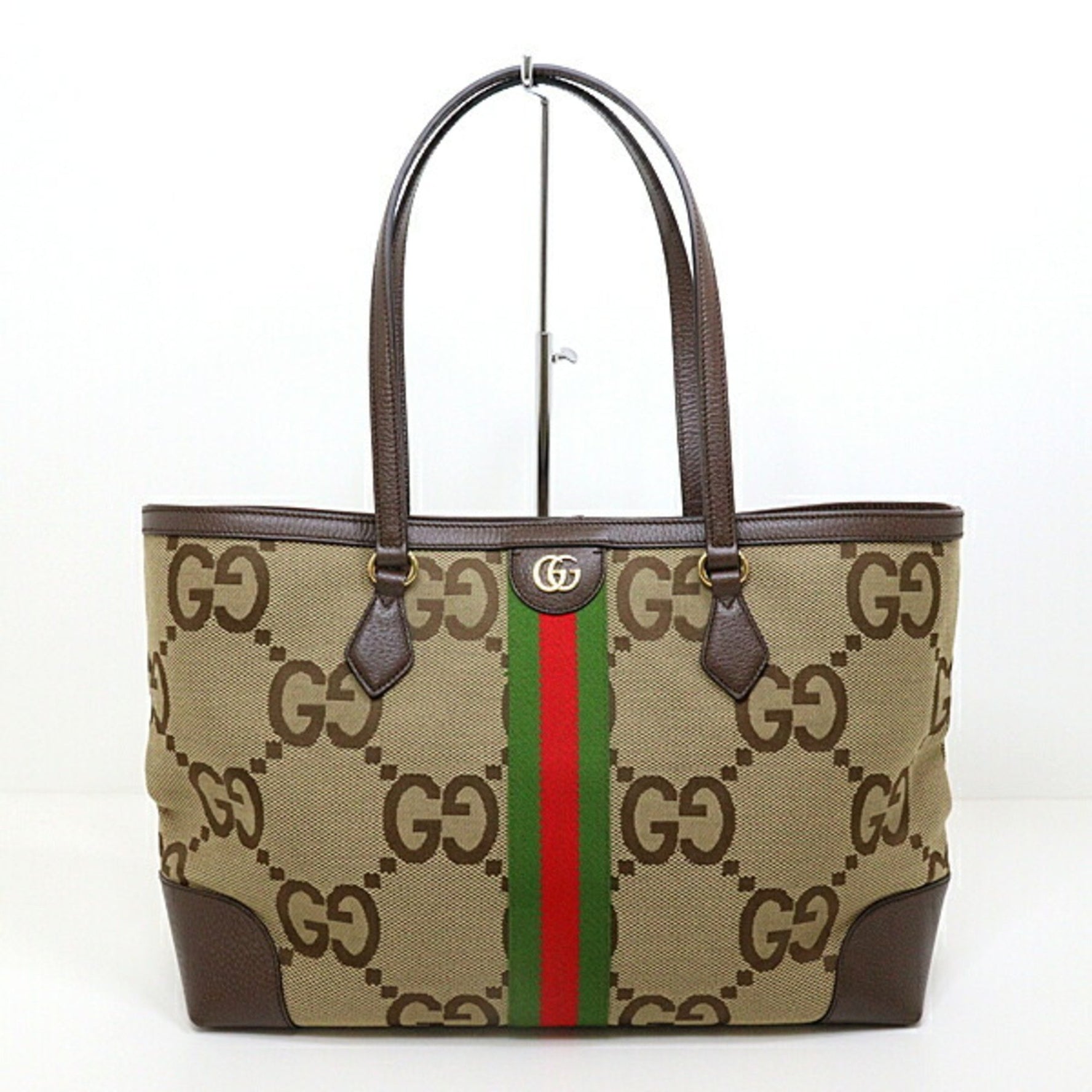GUCCI Jumbo GG Tote Bag Camel Ebony Canvas