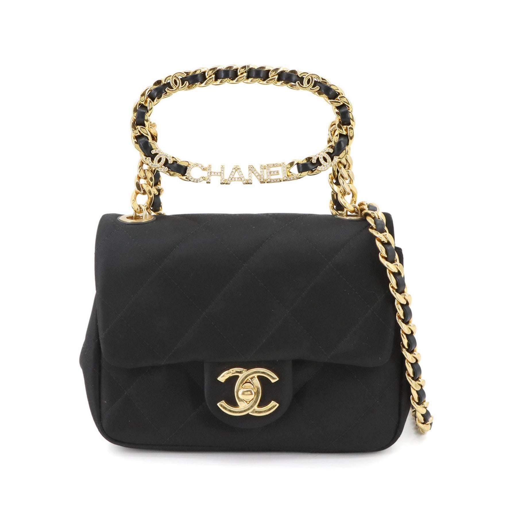 CHANEL Mini Matelasse Chain Shoulder Bag in Satin with Gold Hardware