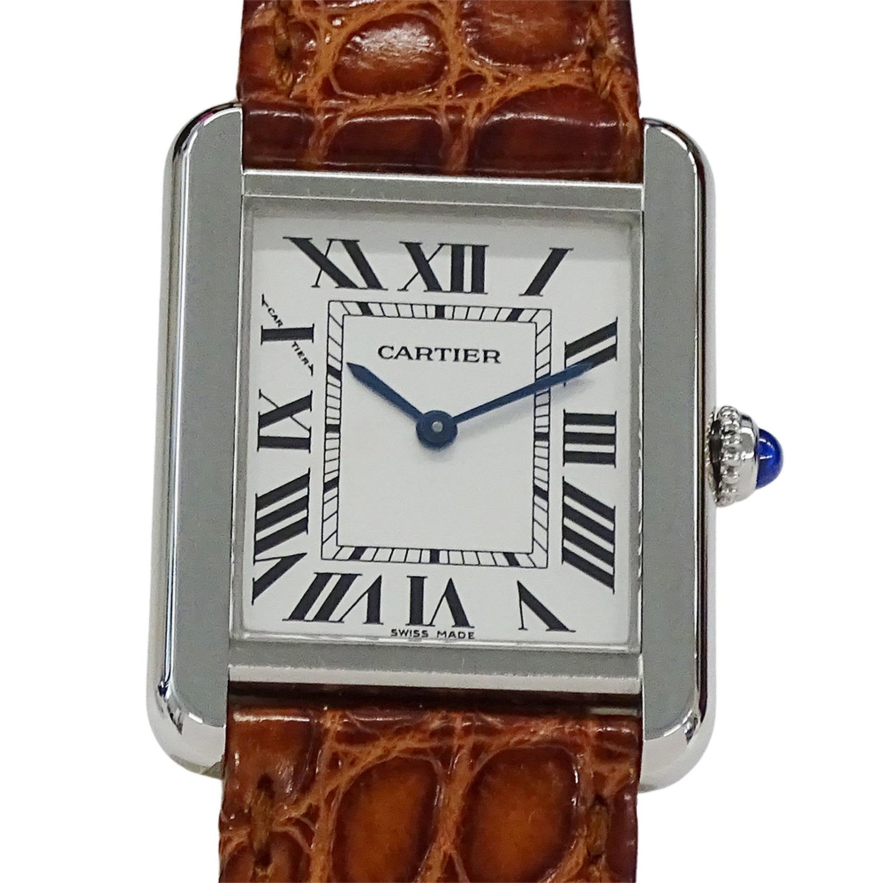Cartier Tank Solo SM Quartz Watch Stainless Steel, Leather, Silver, Brown, Square, Polished
