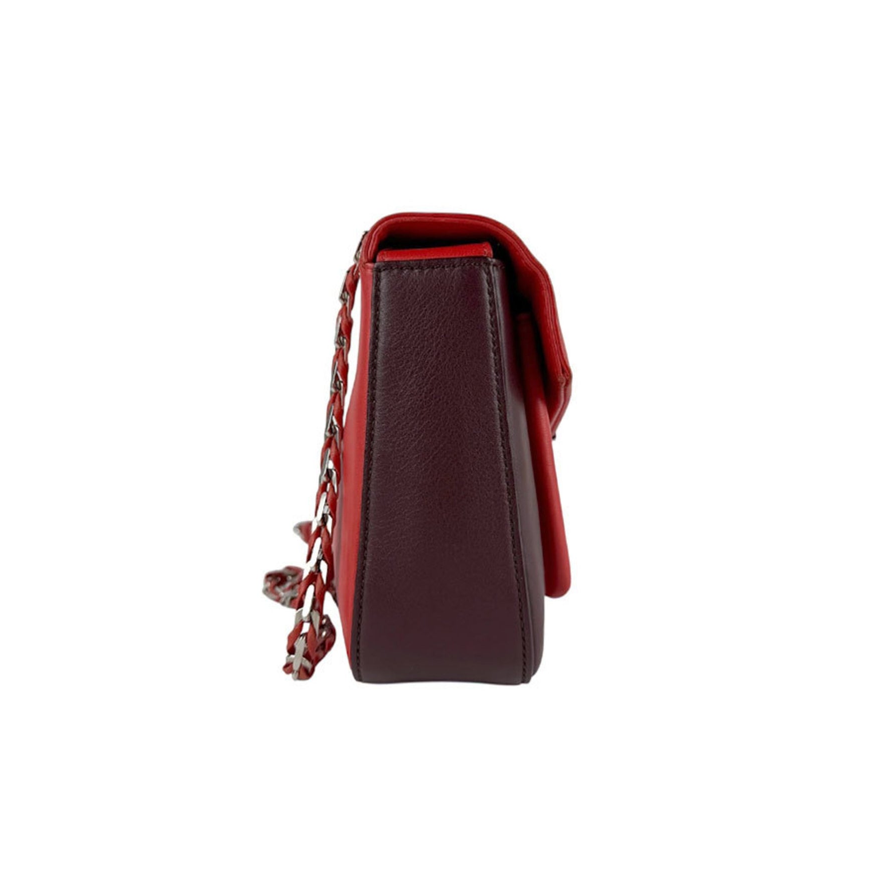 FENDI Shoulder Bag Leather Red Burgundy Silver