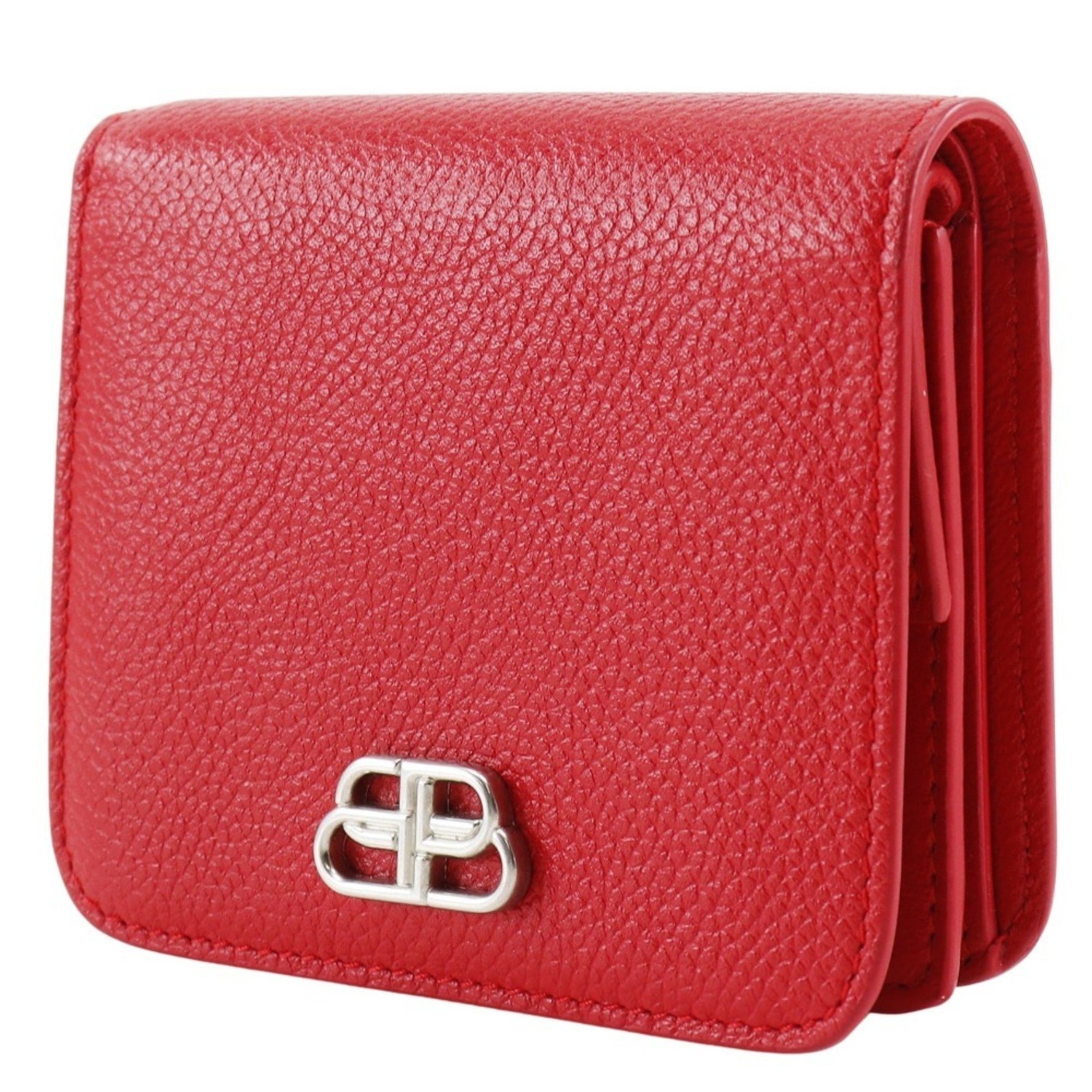 BALENCIAGA BB Bi-fold Wallet Leather Red Snap Button Logo Women's S140825867