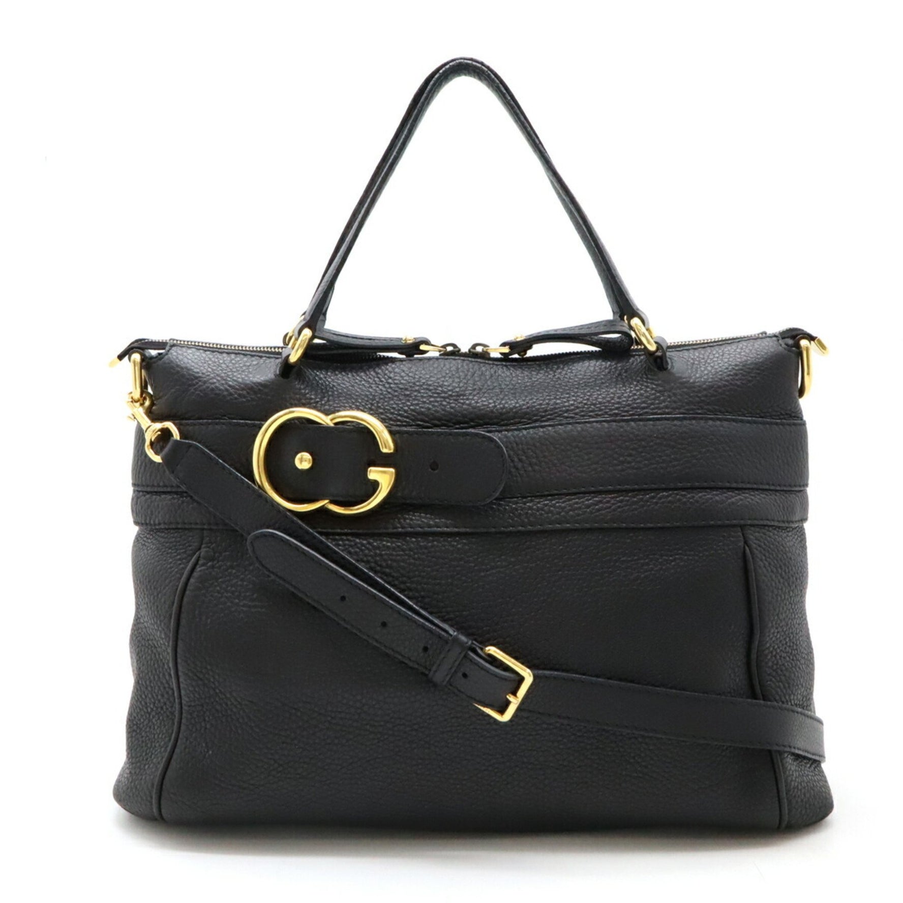 GUCCI GG Ride Tote Bag Shoulder Leather Black