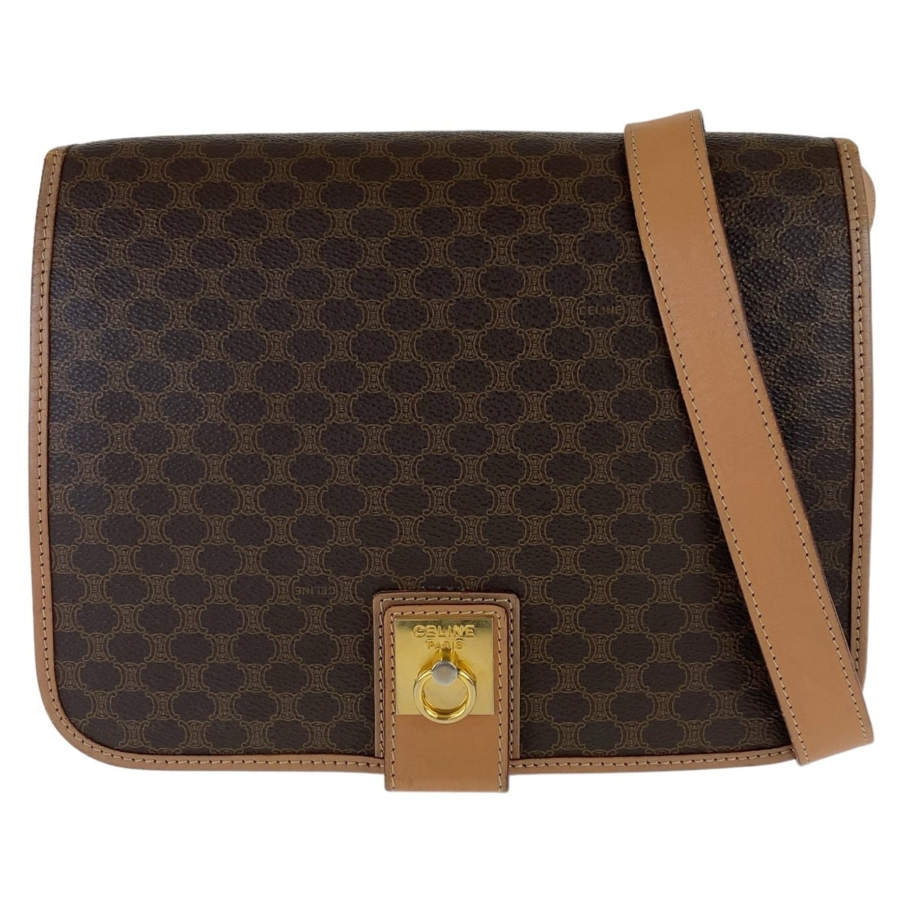 CELINE Macadam Gold Hardware Leather Crossbody Shoulder Bag