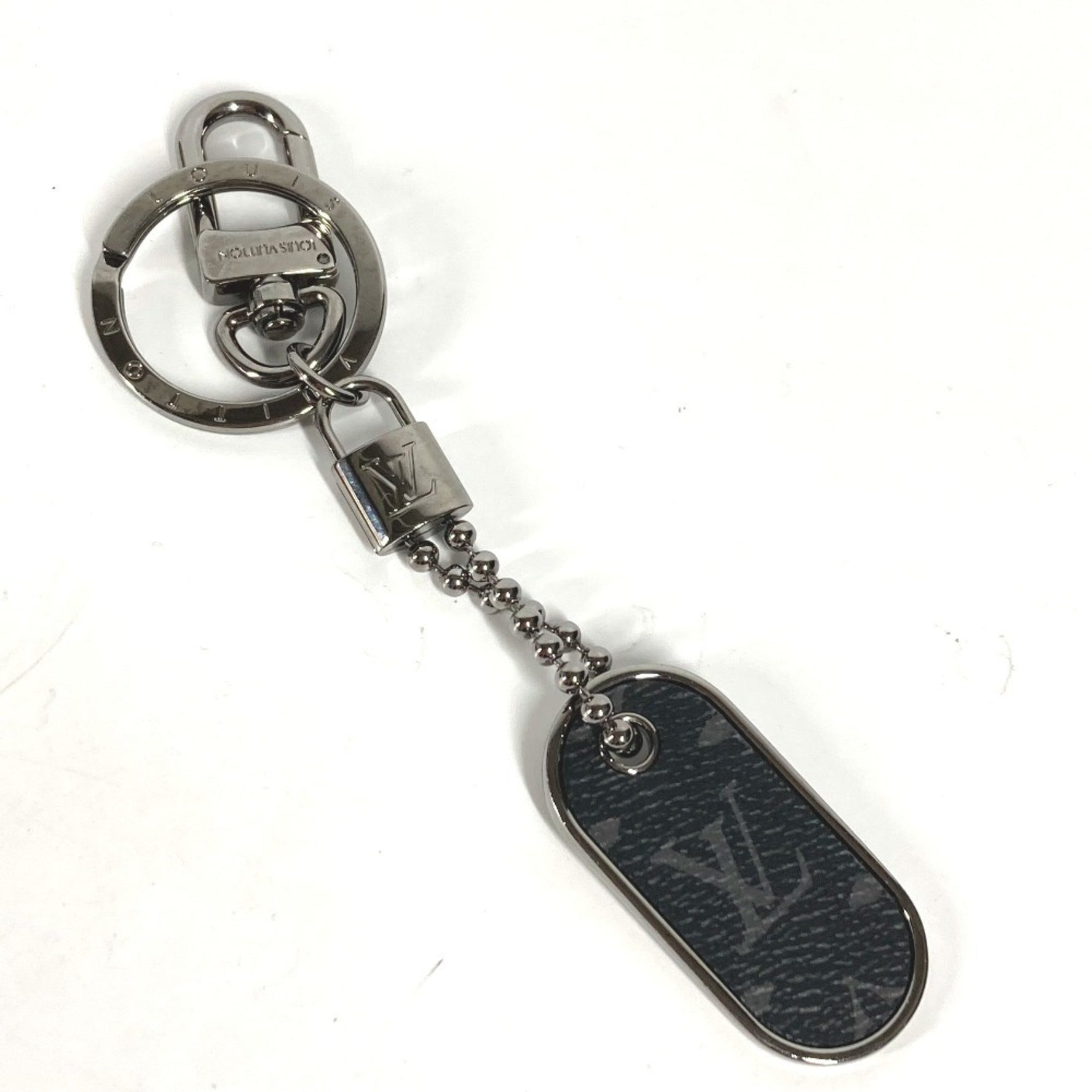 LOUIS VUITTON M63618 Monogram Eclipse Porte-Clés Tab ID Charm Key Ring Bag Keychain Canvas/Metal Men's Silver/Black