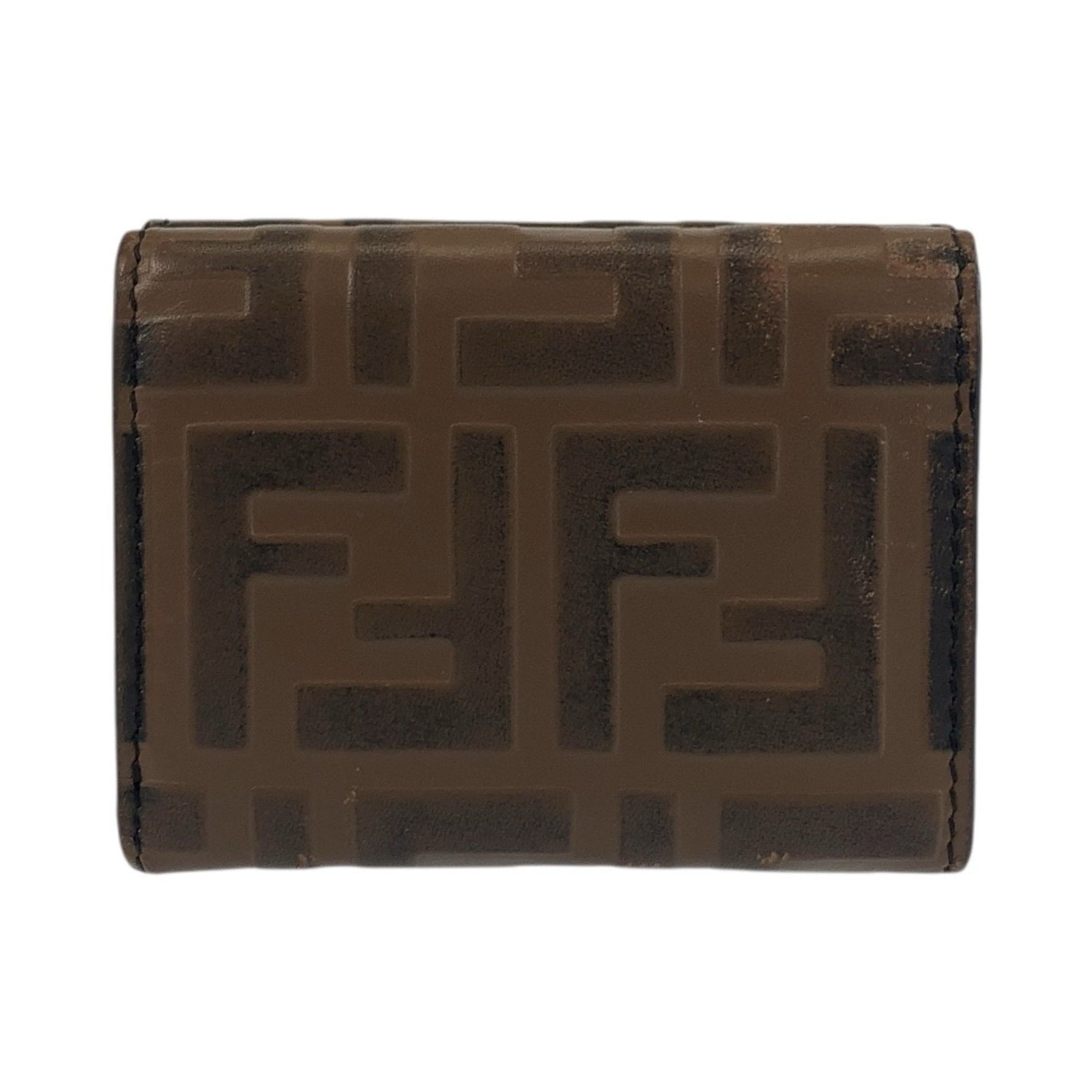 FENDI Zucca F is Leather Compact Folding Wallet with Gold Hardware