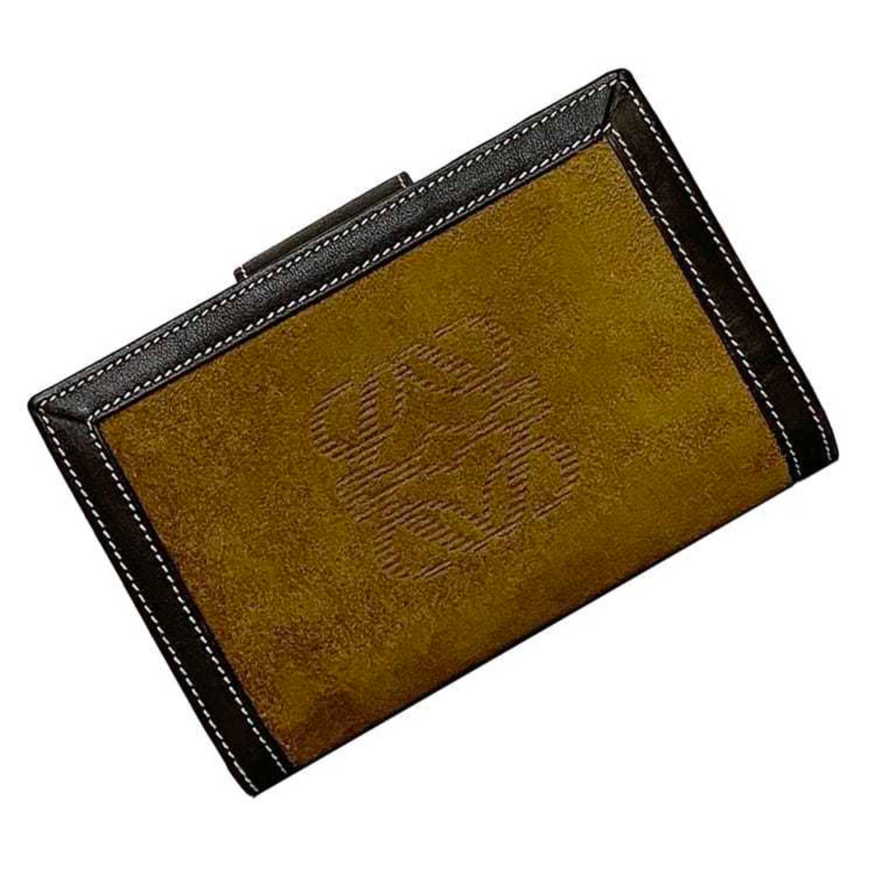 LOEWE Bi-fold Wallet ec-22495 Brown Beige Anagram 21.09.11 Leather Suede Folding Clasp Compact Women's