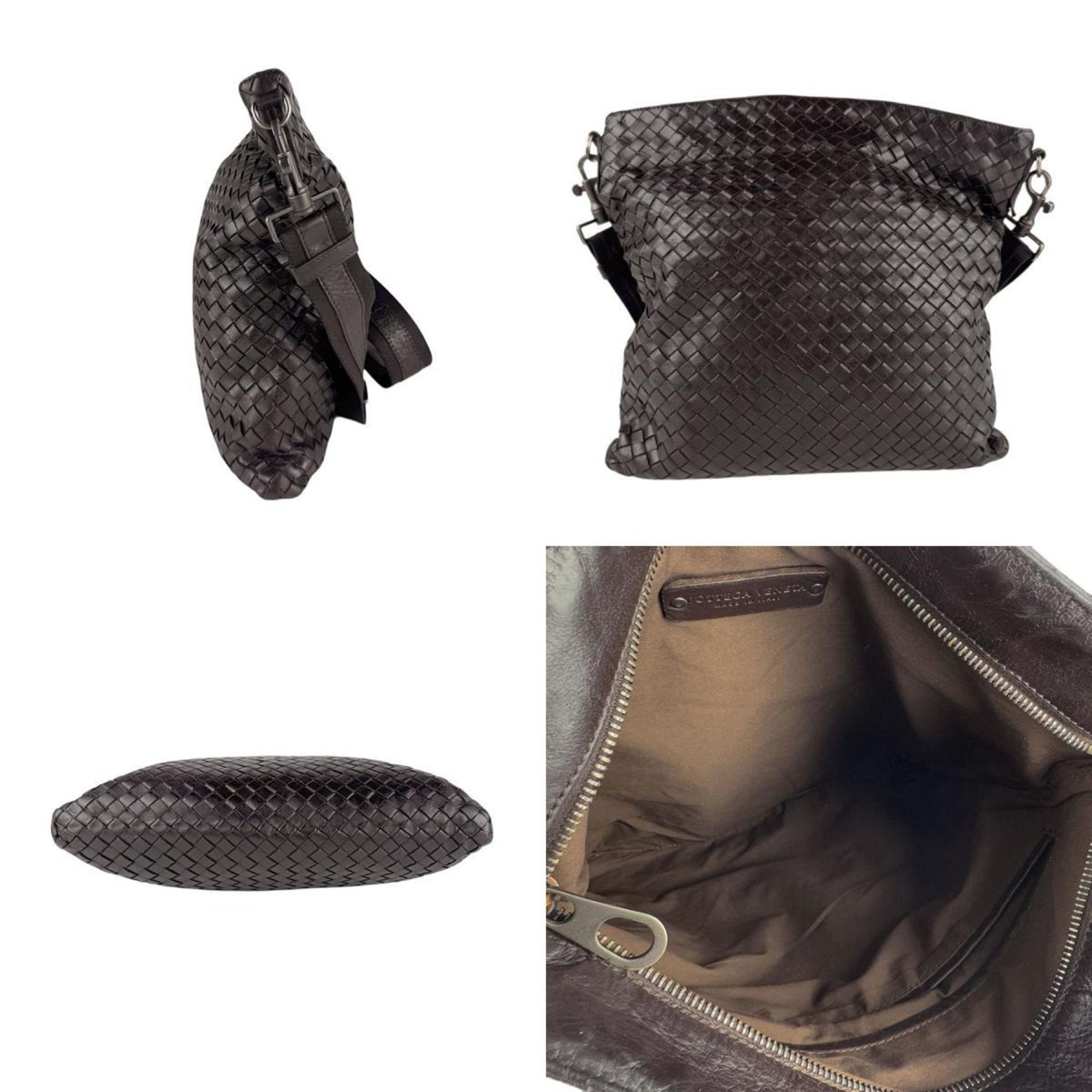 Bottega Veneta Intrecciato Leather Shoulder Bag in Dark Brown