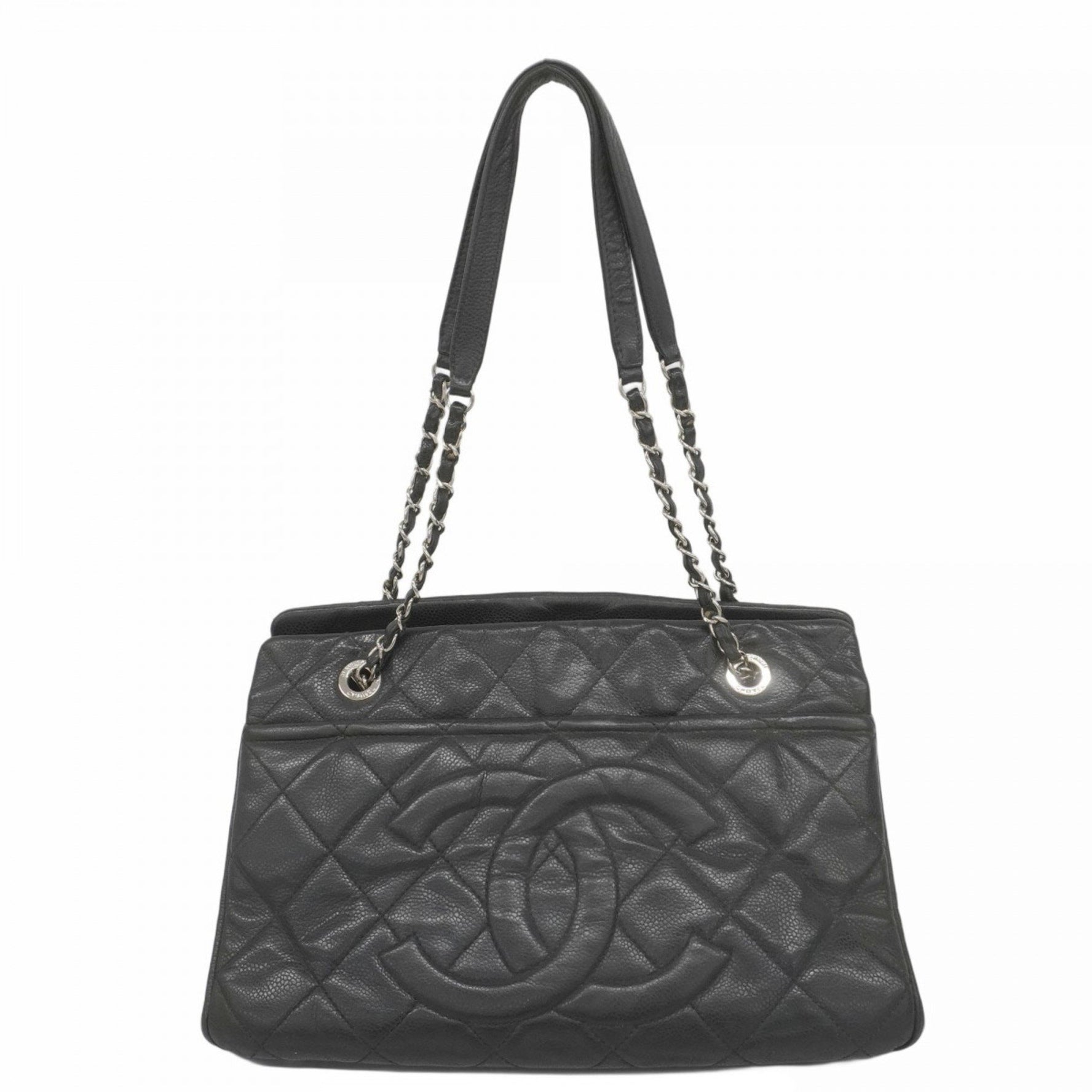 Chanel Matelasse Shoulder Bag with Chain, Caviar Skin, Black, Women's