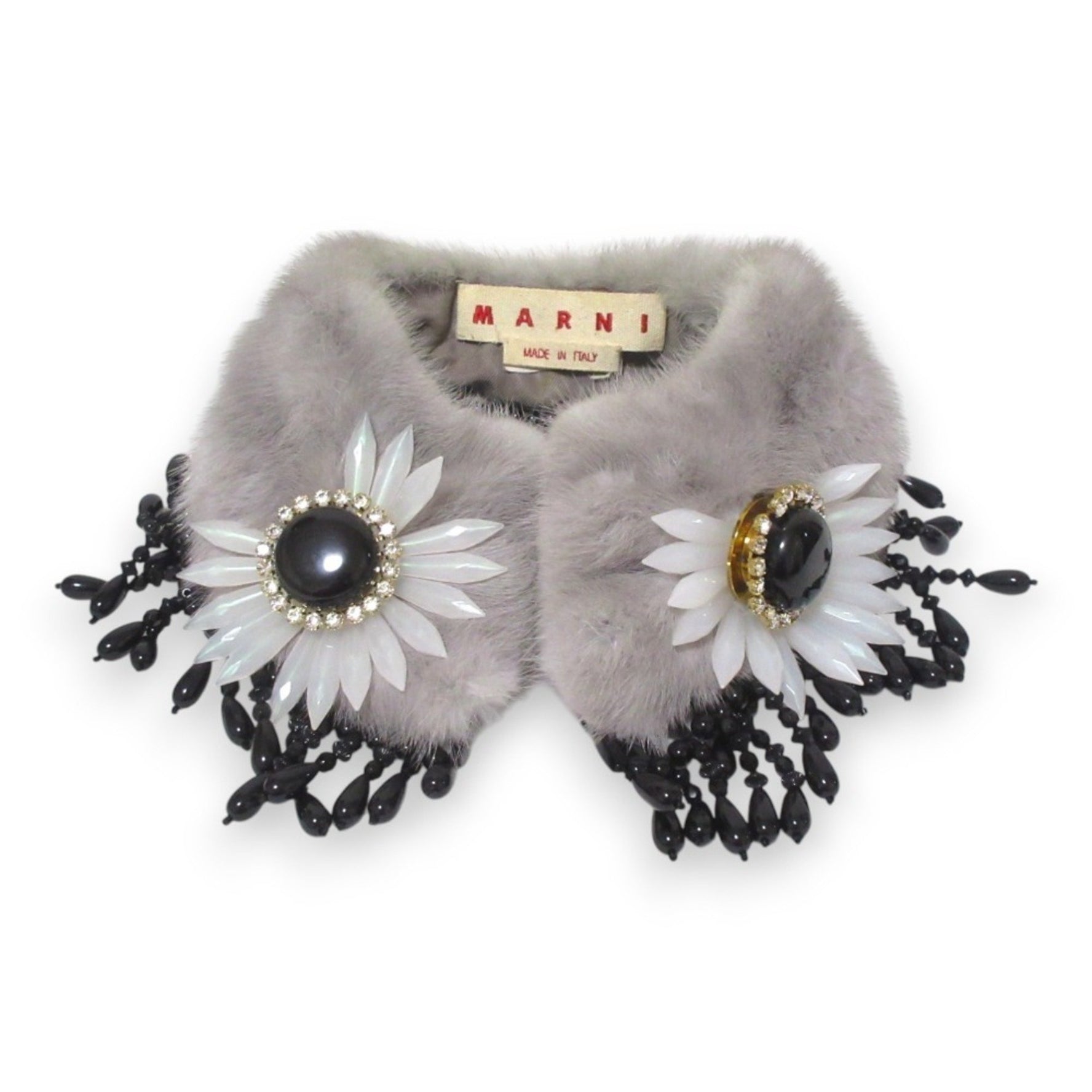 MARNI Mink Tippet Bejeweled Scarf, Collar, Grey, Women's