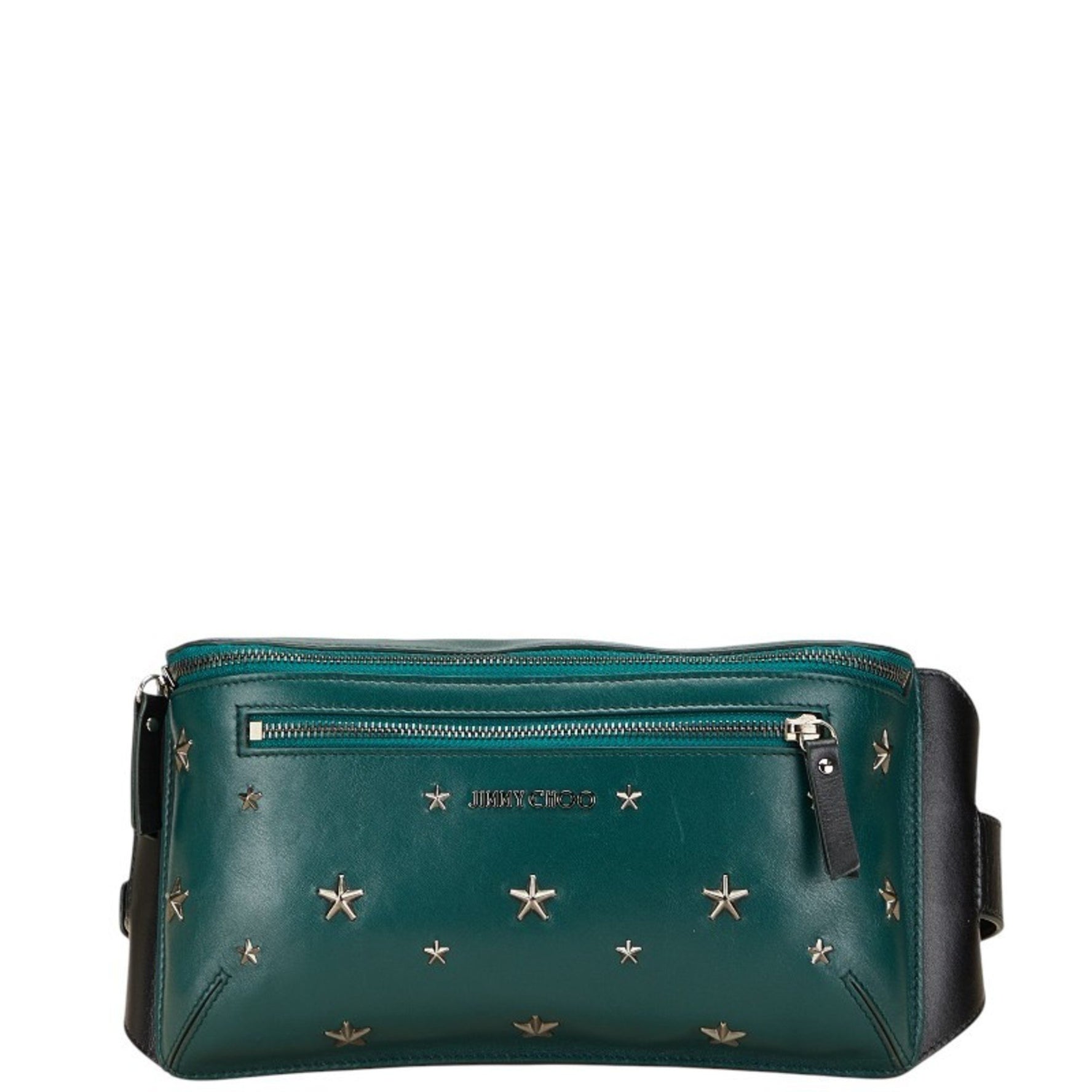 Jimmy Choo Star Studs Body Bag/Waist Bag in Green and Black Leather